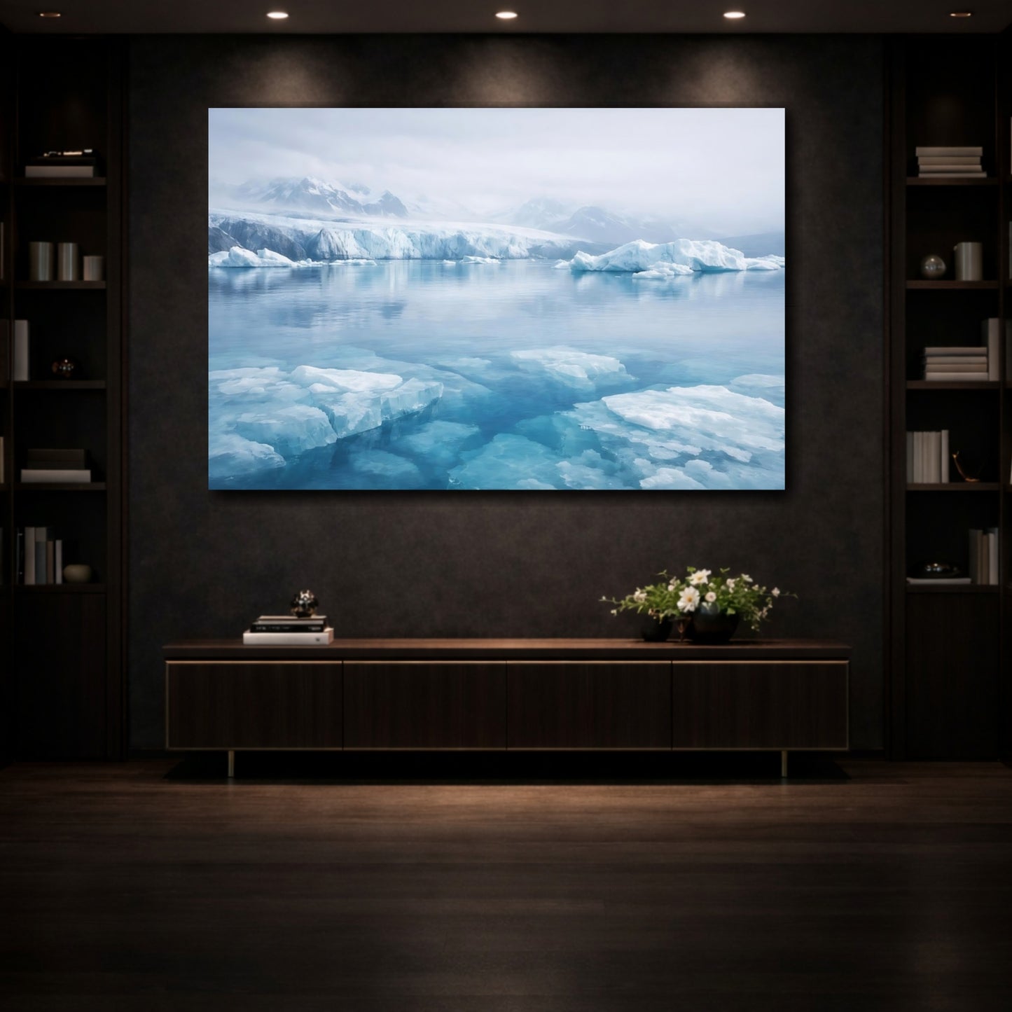 Mockup 4. Nature Icebergs Blue Arctic shown as stretched canvas wall art