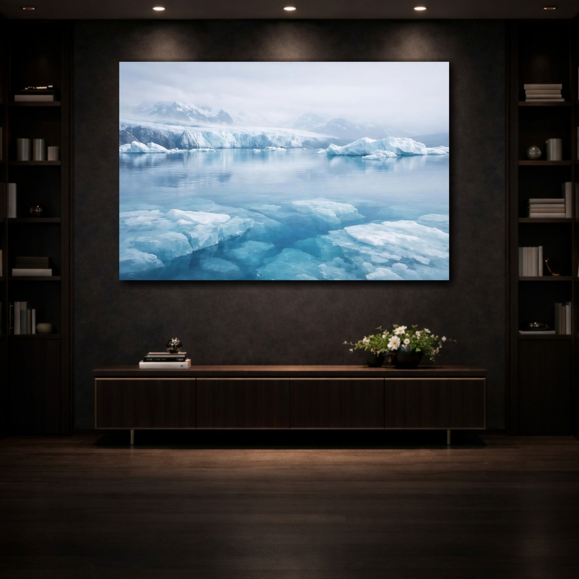 Mockup 4. Nature Icebergs Blue Arctic shown as stretched canvas wall art