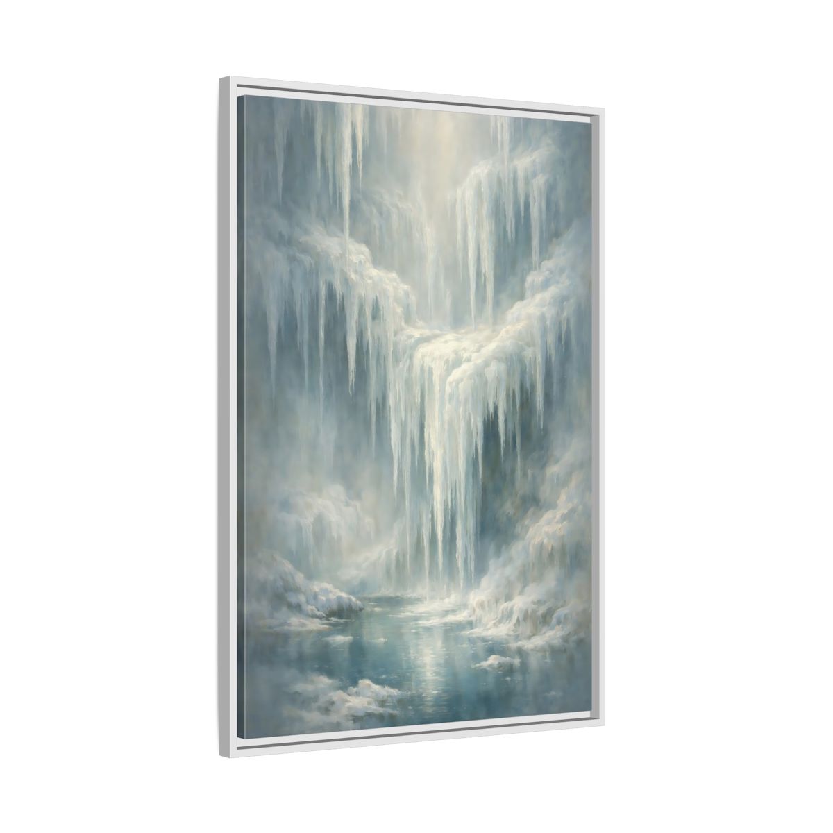 Side Mockup 9. Nature Icefall Winter Icefall shown as stretched canvas wall art