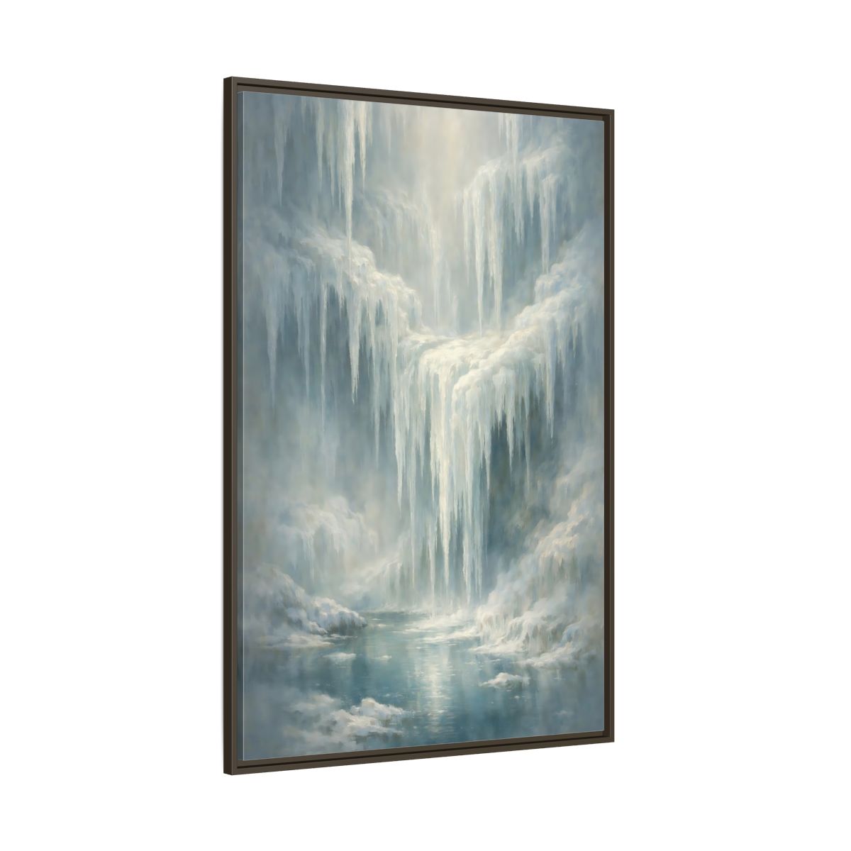 Side Mockup 8. Nature Icefall Winter Icefall shown as stretched canvas wall art