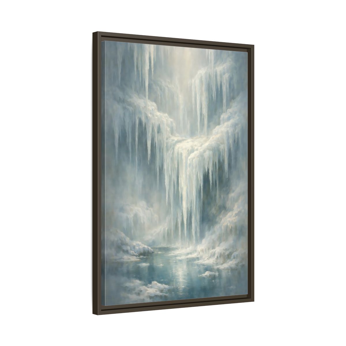 Side Mockup 12. Nature Icefall Winter Icefall shown as stretched canvas wall art