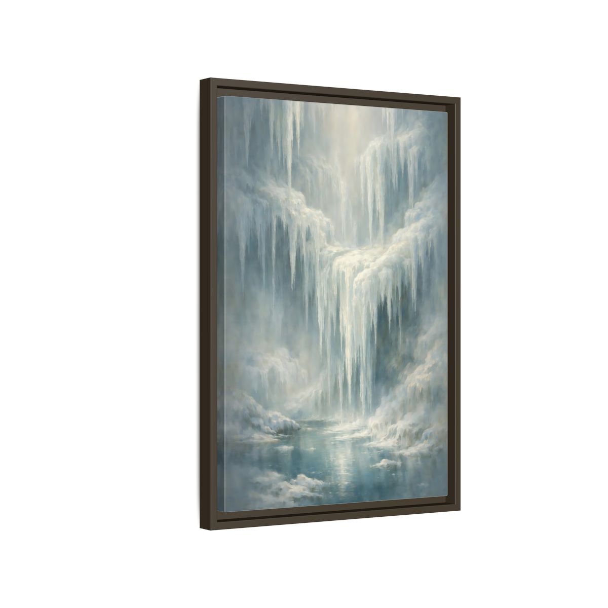 Side Mockup 2. Nature Icefall Winter Icefall shown as stretched canvas wall art
