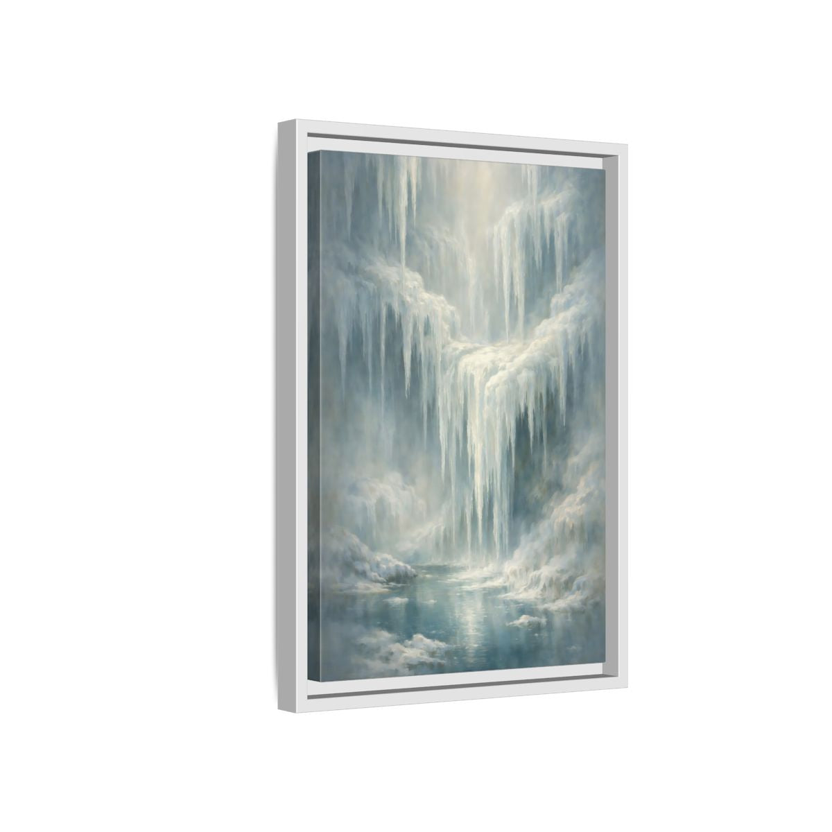 Side Mockup 4. Nature Icefall Winter Icefall shown as stretched canvas wall art