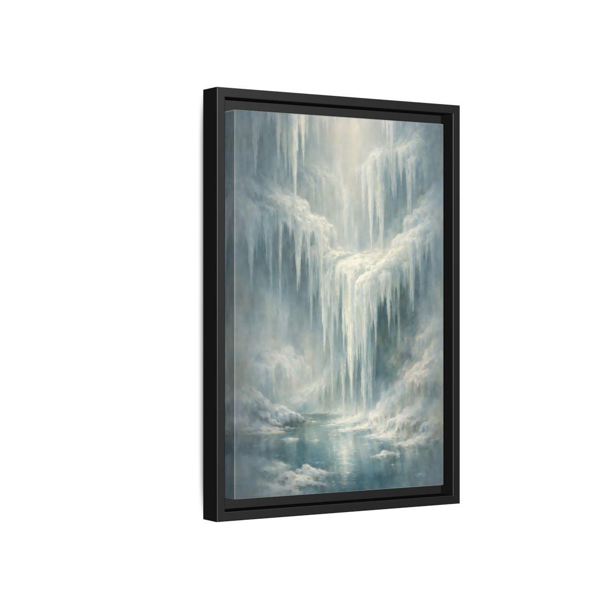 Side Mockup 6. Nature Icefall Winter Icefall shown as stretched canvas wall art
