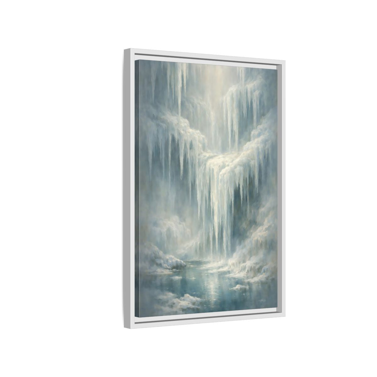 Side Mockup 1. Nature Icefall Winter Icefall shown as stretched canvas wall art