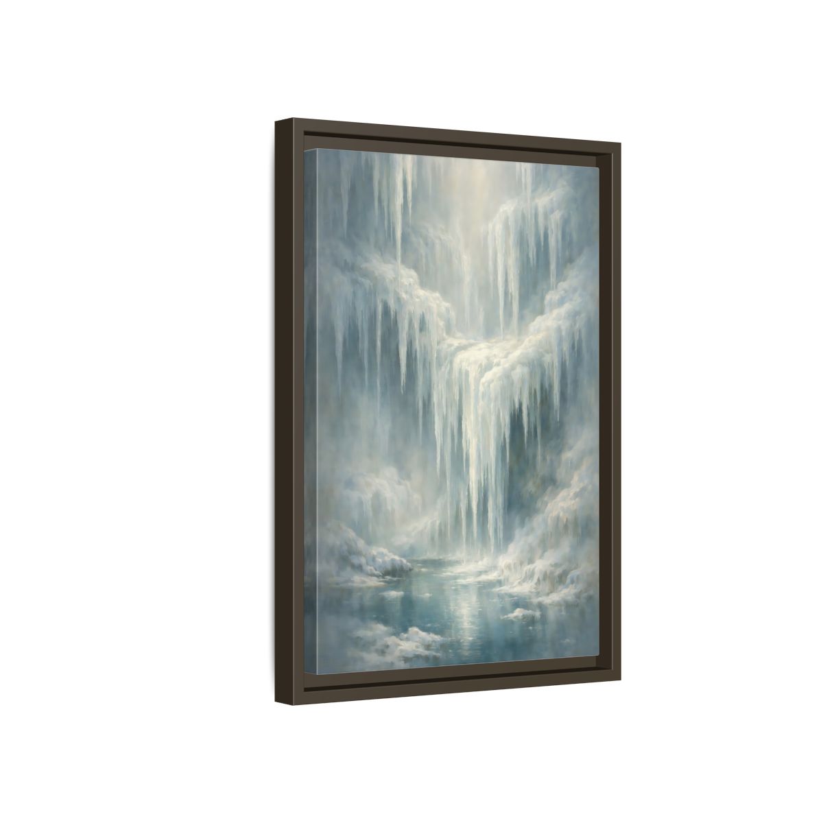 Side Mockup 5. Nature Icefall Winter Icefall shown as stretched canvas wall art
