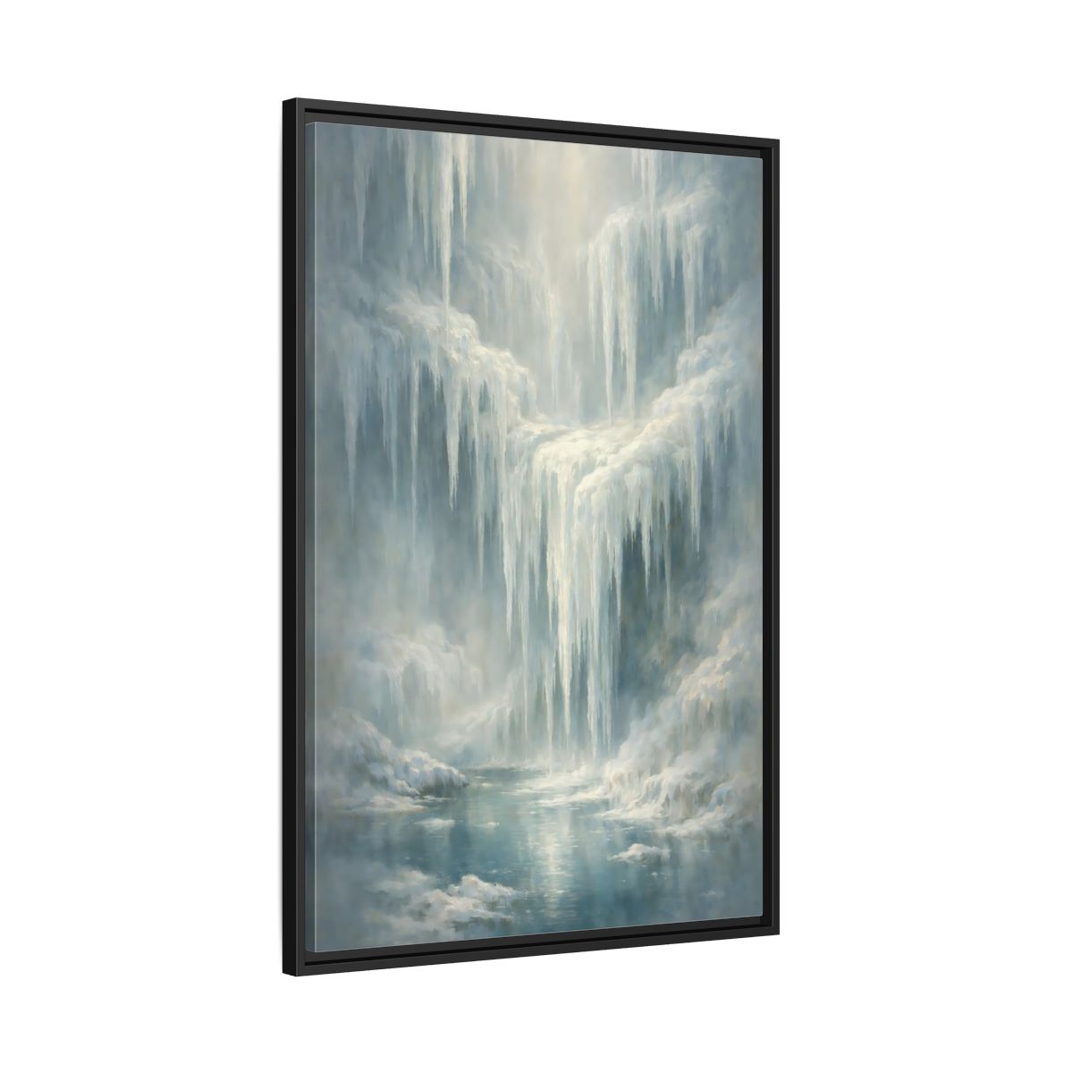 Side Mockup 13. Nature Icefall Winter Icefall shown as stretched canvas wall art