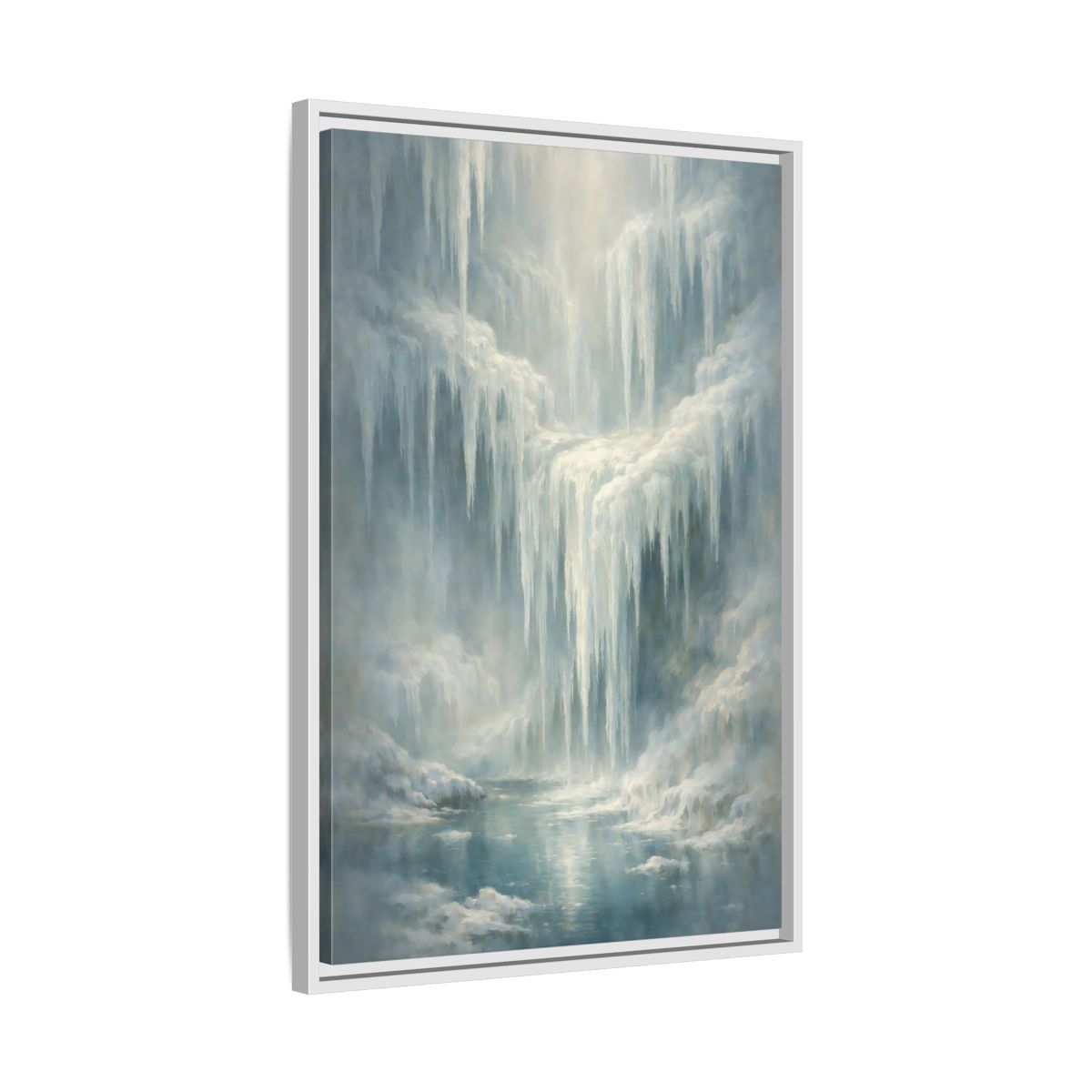 Side Mockup 11. Nature Icefall Winter Icefall shown as stretched canvas wall art