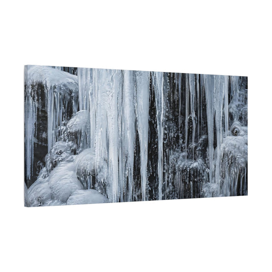 Main Mockup. Nature Icicles Blue And Grey shown as stretched canvas wall art