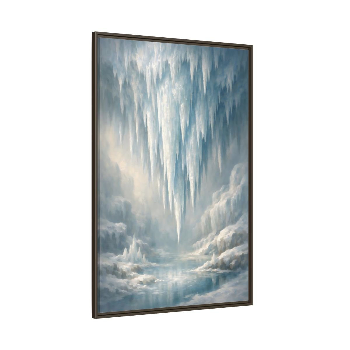 Nature Icicles Blue White - Framed Canvas Wall Art Print - YesArtYes