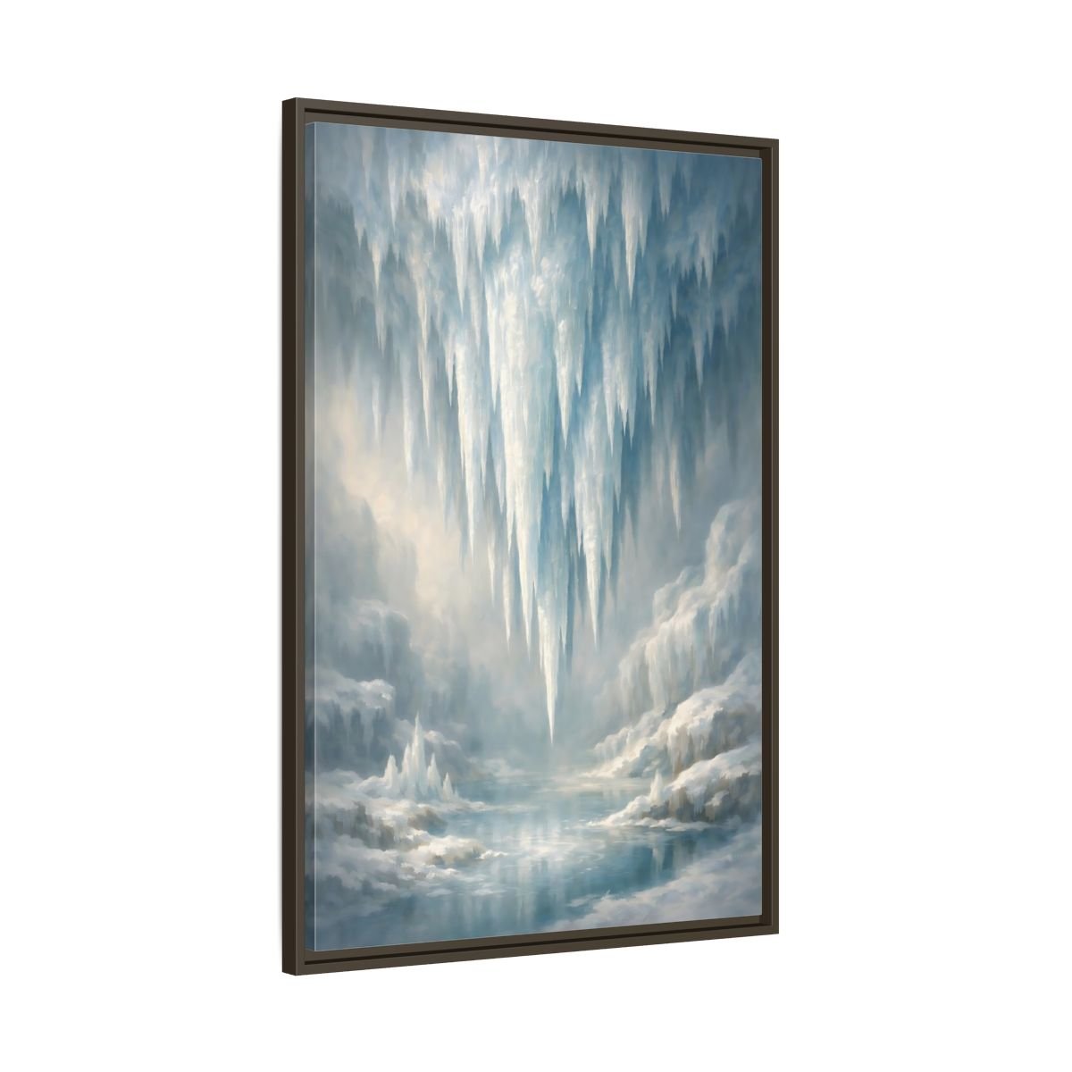Nature Icicles Blue White - Framed Canvas Wall Art Print - YesArtYes