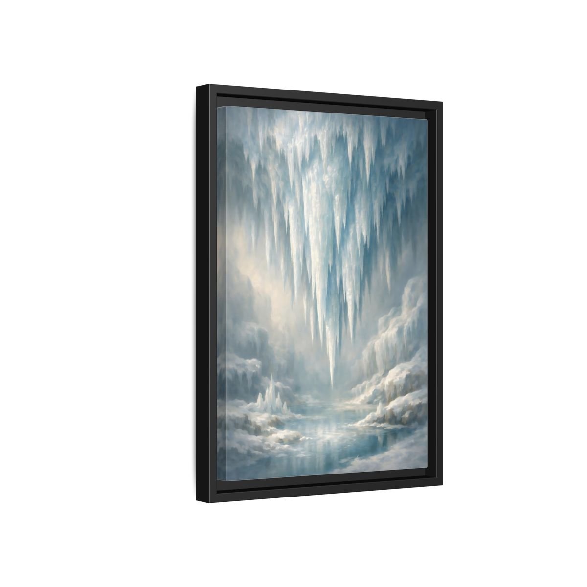 Nature Icicles Blue White - Framed Canvas Wall Art Print - YesArtYes