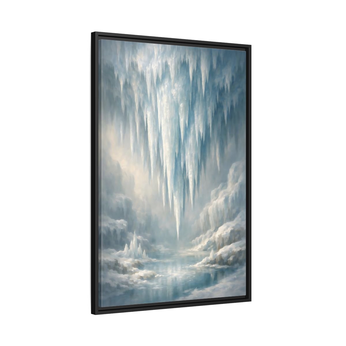 Nature Icicles Blue White - Framed Canvas Wall Art Print - YesArtYes