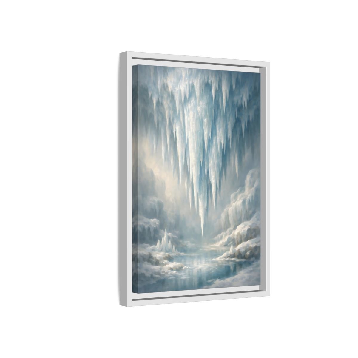 Nature Icicles Blue White - Framed Canvas Wall Art Print - YesArtYes