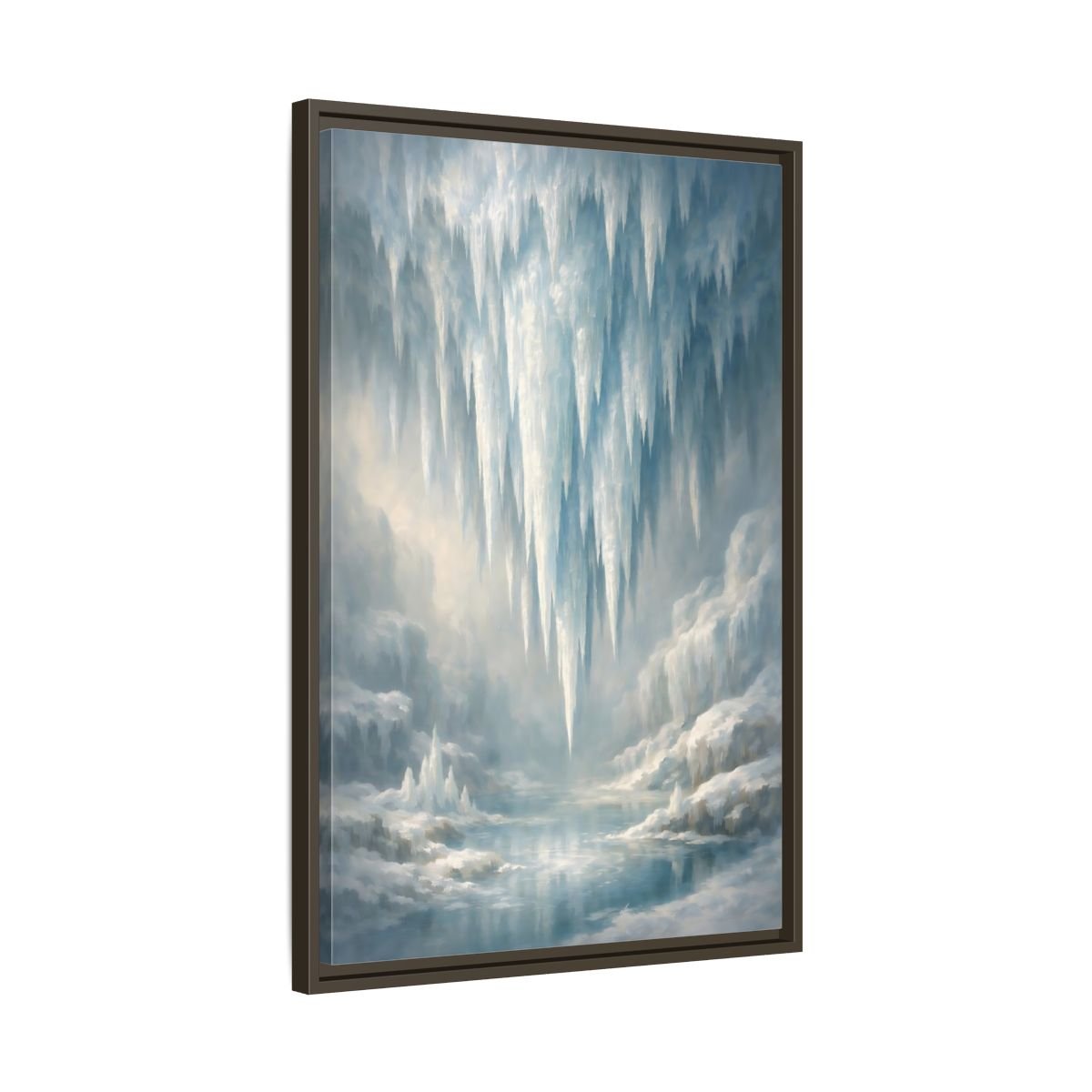 Nature Icicles Blue White - Framed Canvas Wall Art Print - YesArtYes