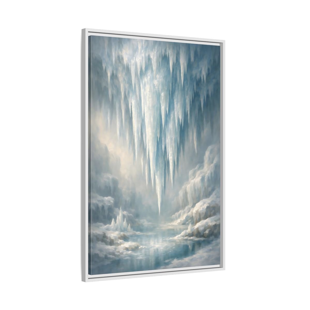 Nature Icicles Blue White - Framed Canvas Wall Art Print - YesArtYes