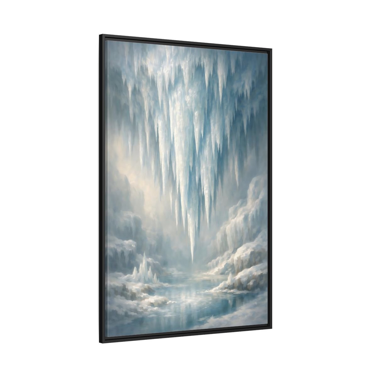 Nature Icicles Blue White - Framed Canvas Wall Art Print - YesArtYes