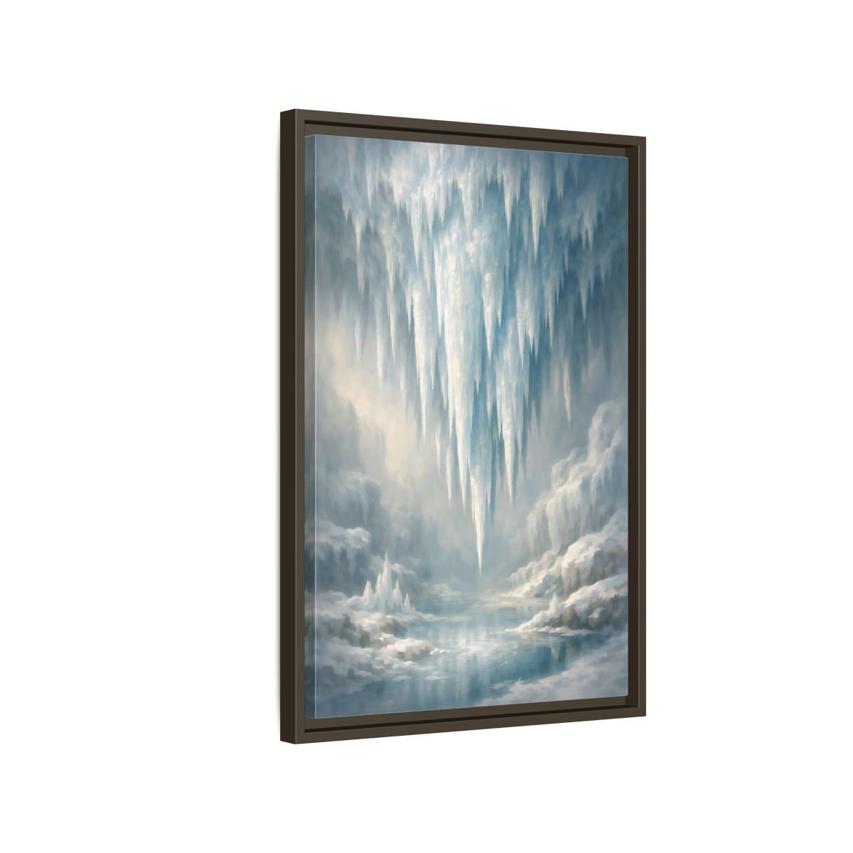 Nature Icicles Blue White - Framed Canvas Wall Art Print - YesArtYes