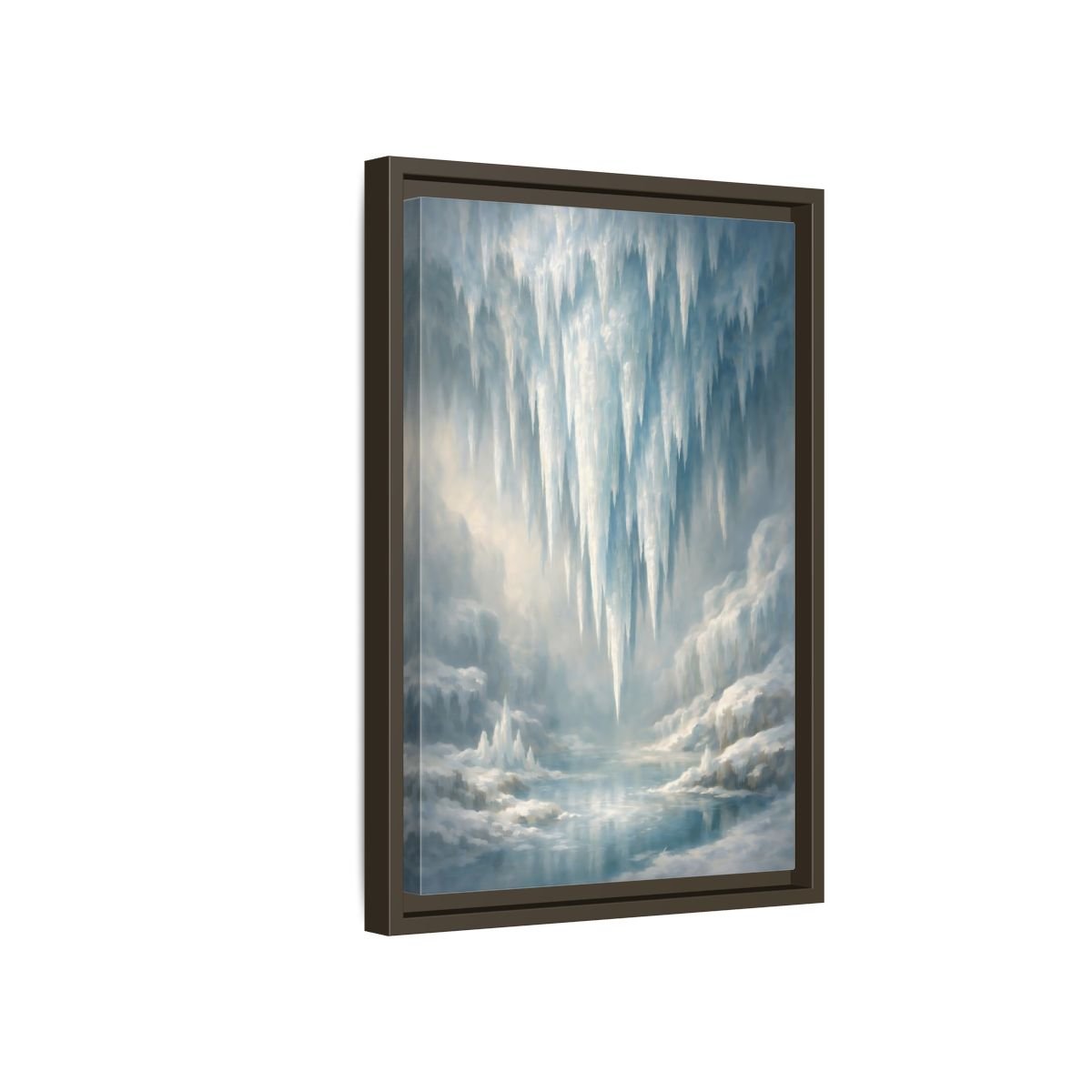 Nature Icicles Blue White - Framed Canvas Wall Art Print - YesArtYes