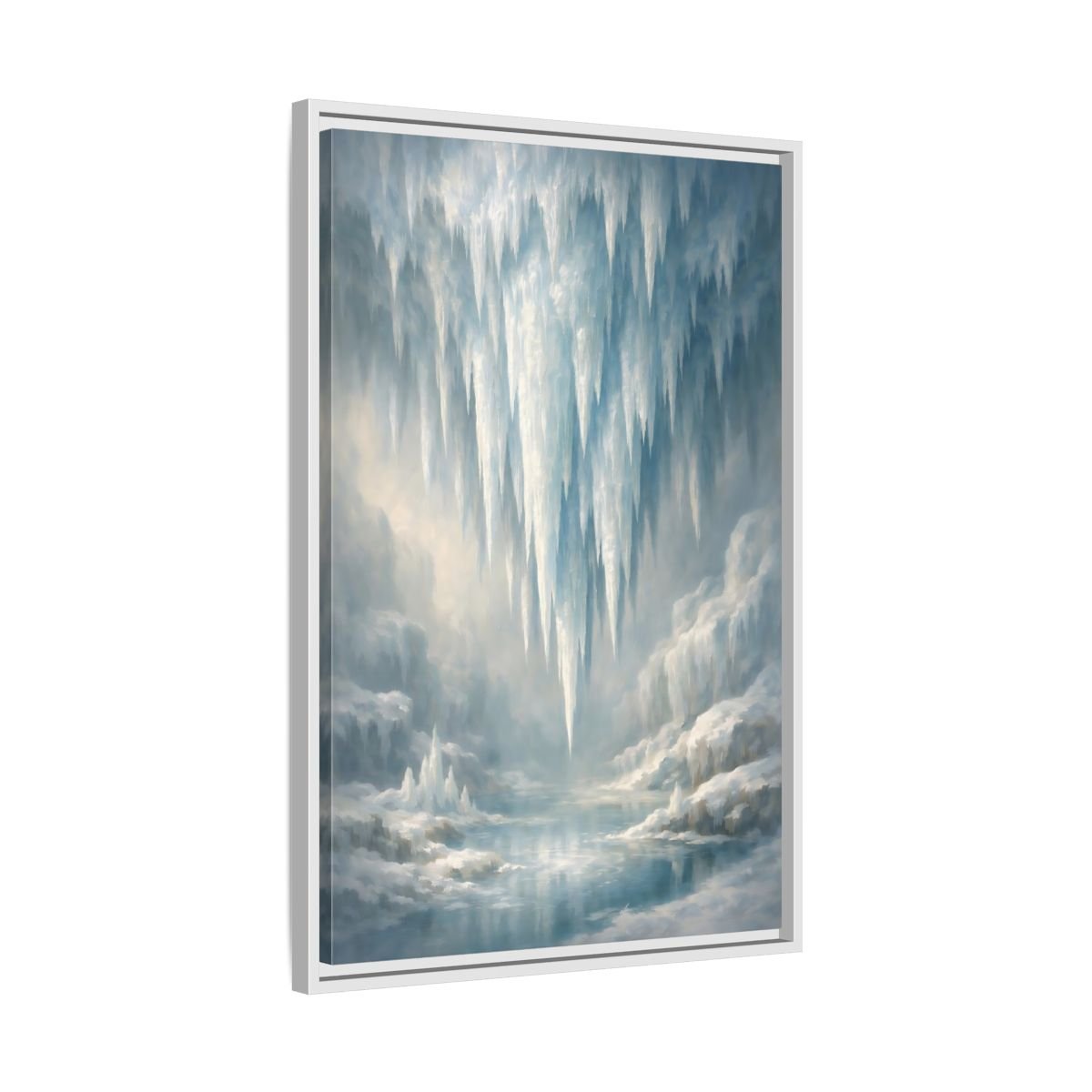 Nature Icicles Blue White - Framed Canvas Wall Art Print - YesArtYes