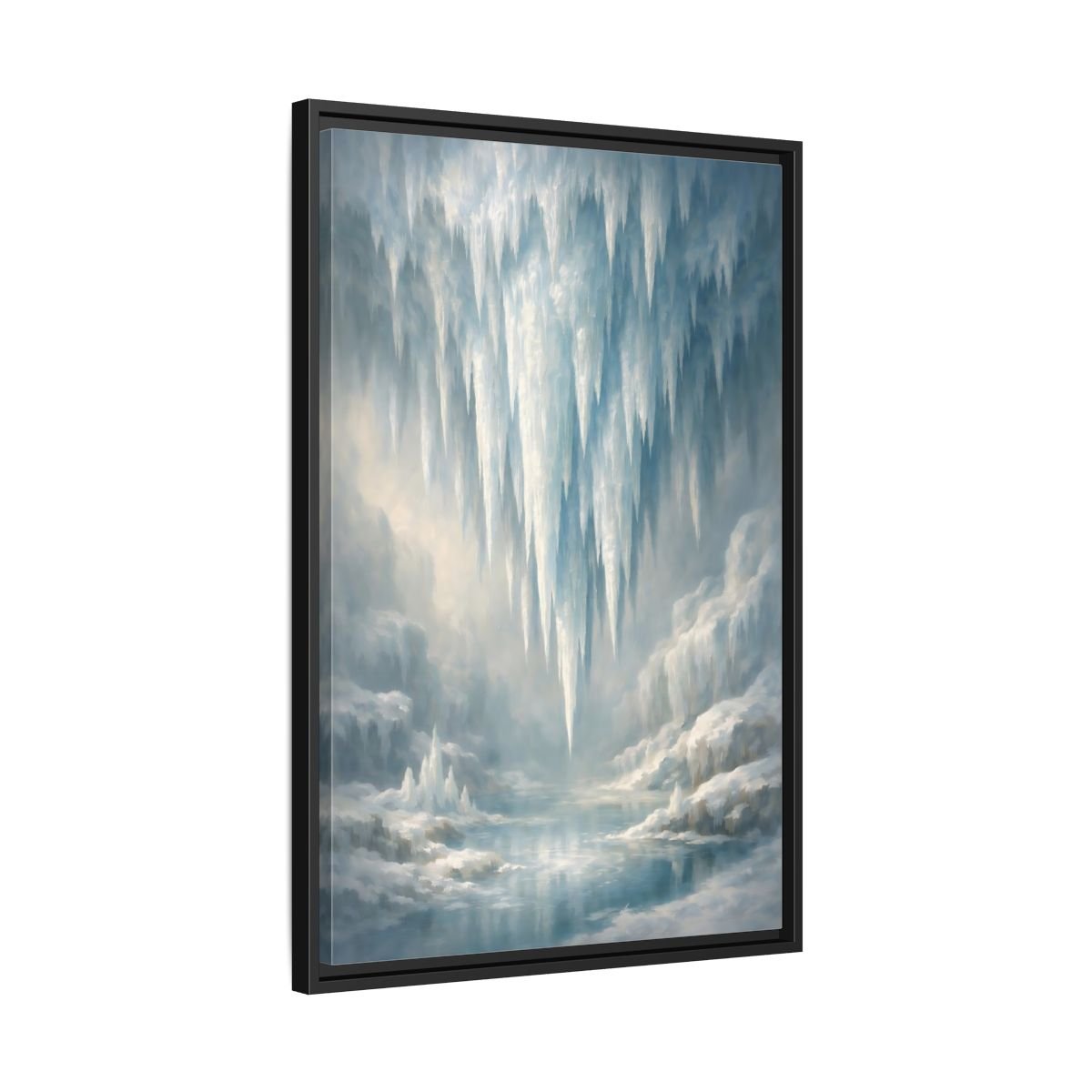 Nature Icicles Blue White - Framed Canvas Wall Art Print - YesArtYes