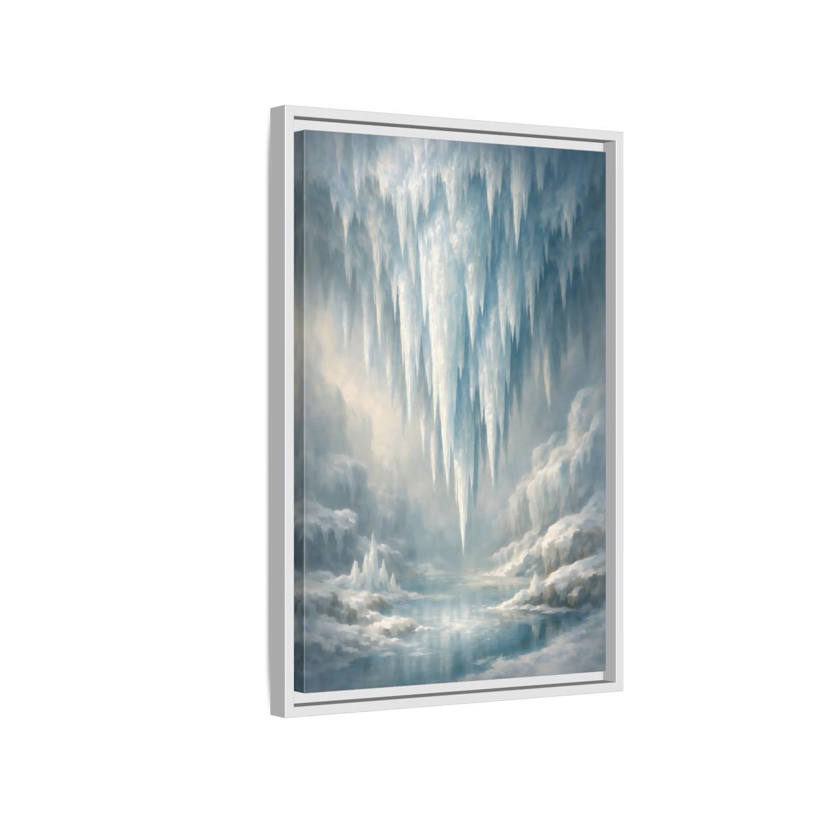 Nature Icicles Blue White - Framed Canvas Wall Art Print - YesArtYes