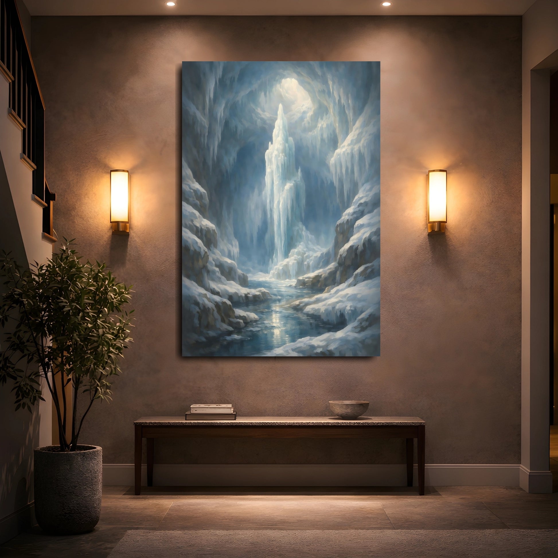 Mockup 4. Nature Icy Cave Blue Winter Landscape shown as stretched canvas wall art