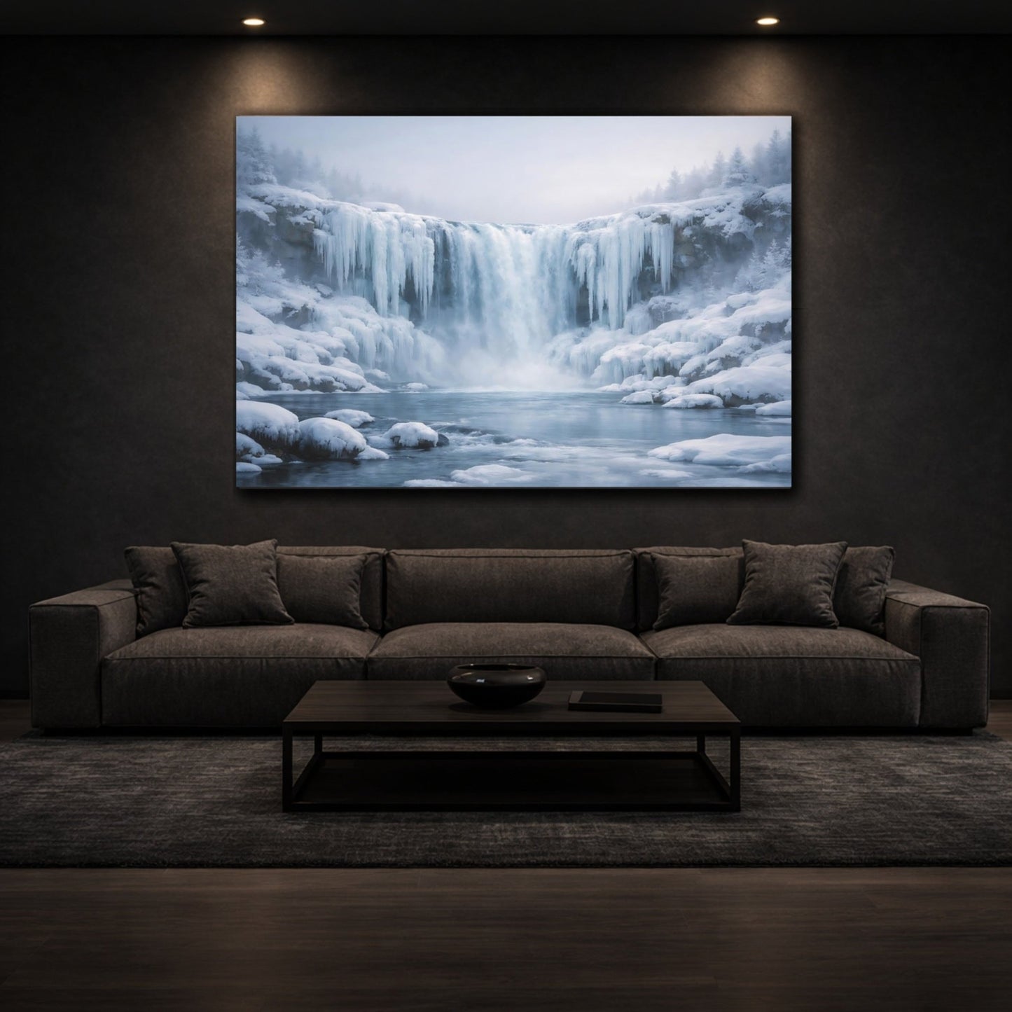 Nature Icy Waterfall Blue Landscape - Canvas Wall Art Print - YesArtYes
