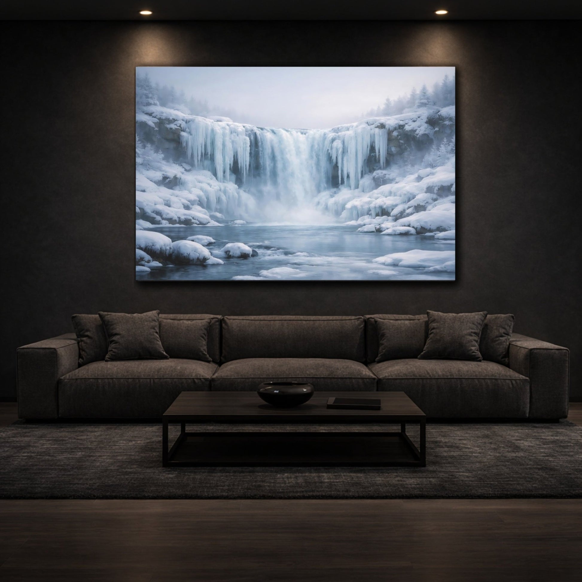 Nature Icy Waterfall Blue Landscape - Canvas Wall Art Print - YesArtYes