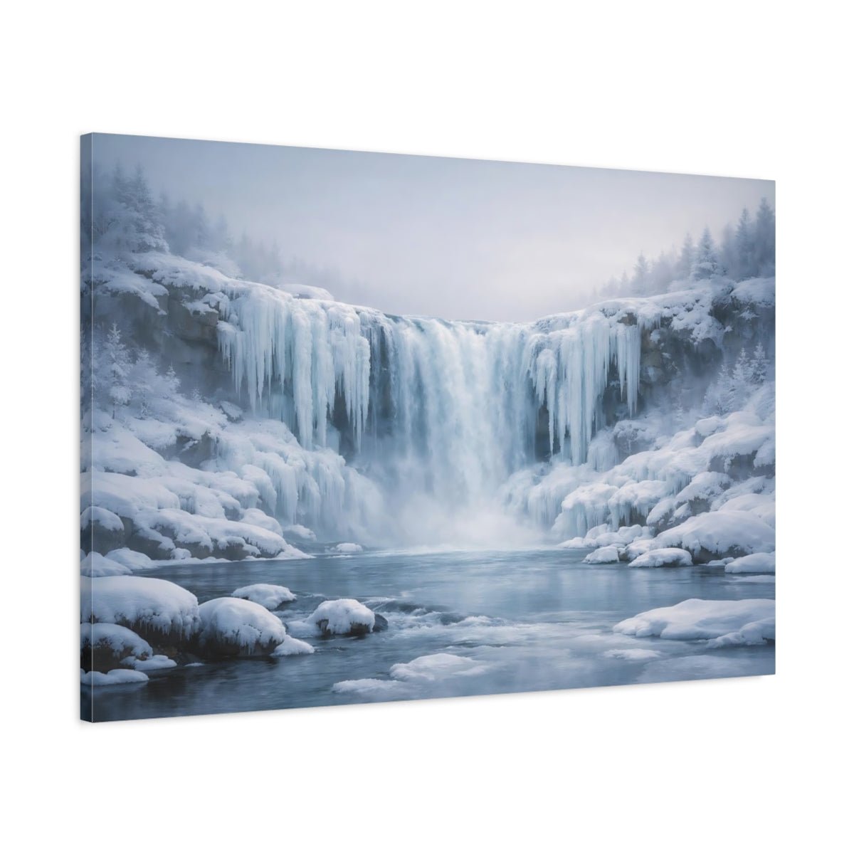 Nature Icy Waterfall Blue Landscape - Canvas Wall Art Print - YesArtYes