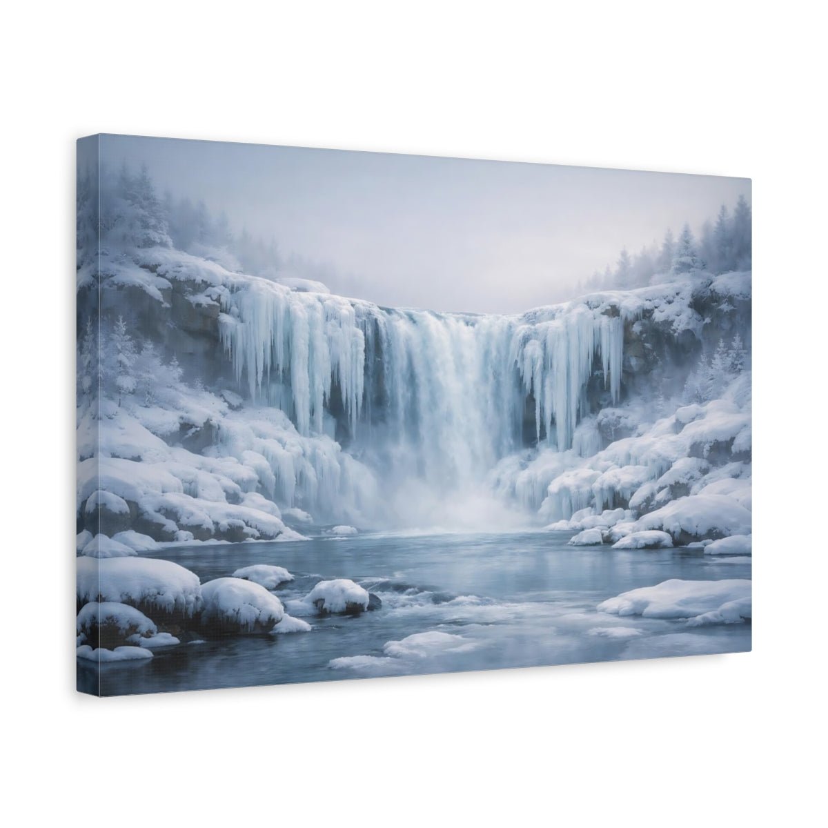 Nature Icy Waterfall Blue Landscape - Canvas Wall Art Print - YesArtYes