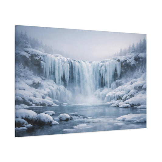 Nature Icy Waterfall Blue Landscape - Canvas Wall Art Print - YesArtYes