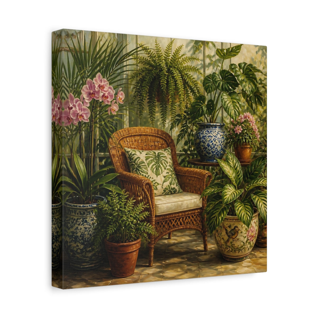 Side Mockup 8. Nature Indoor Garden Green Botanical shown as stretched canvas wall art