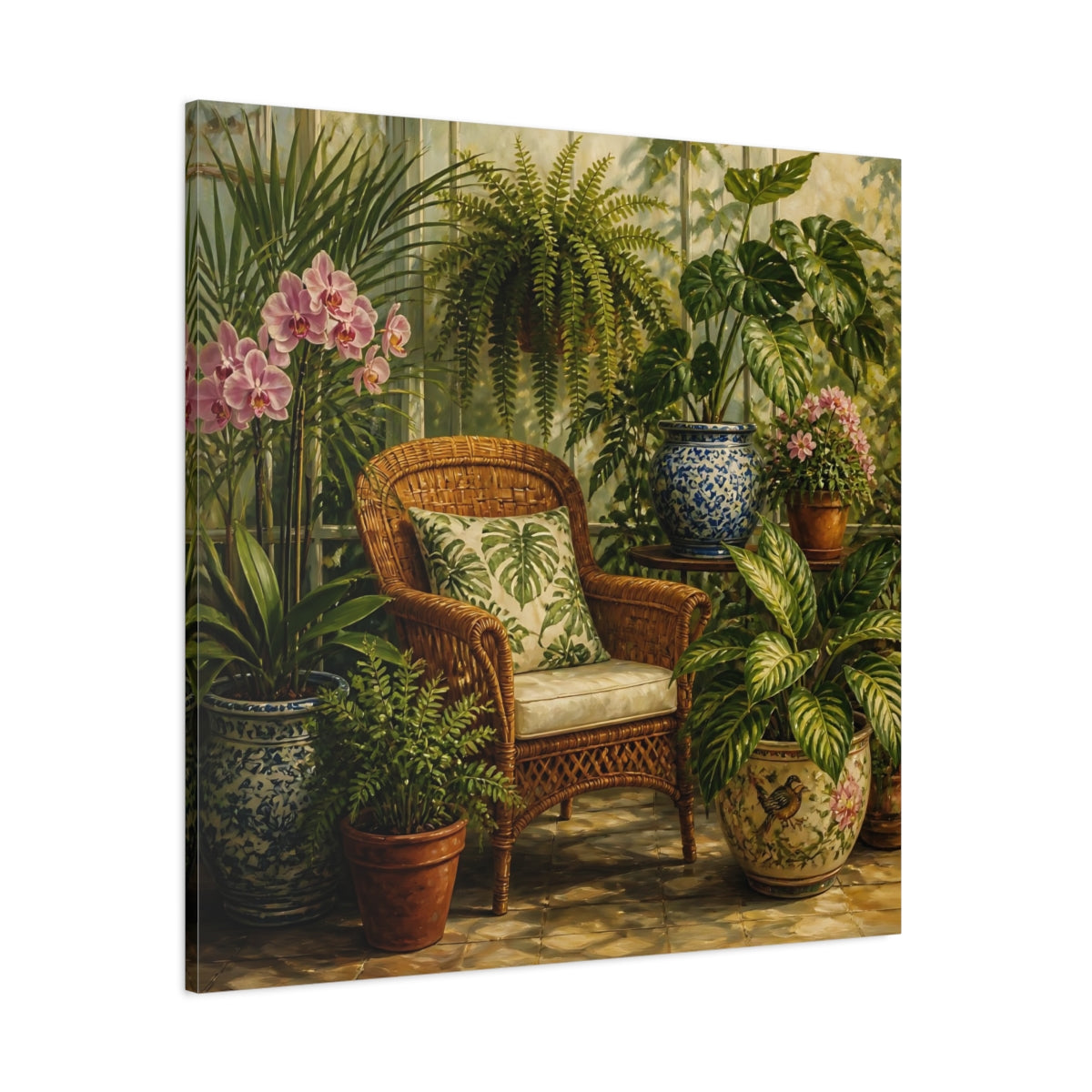Side Mockup 1. Nature Indoor Garden Green Botanical shown as stretched canvas wall art
