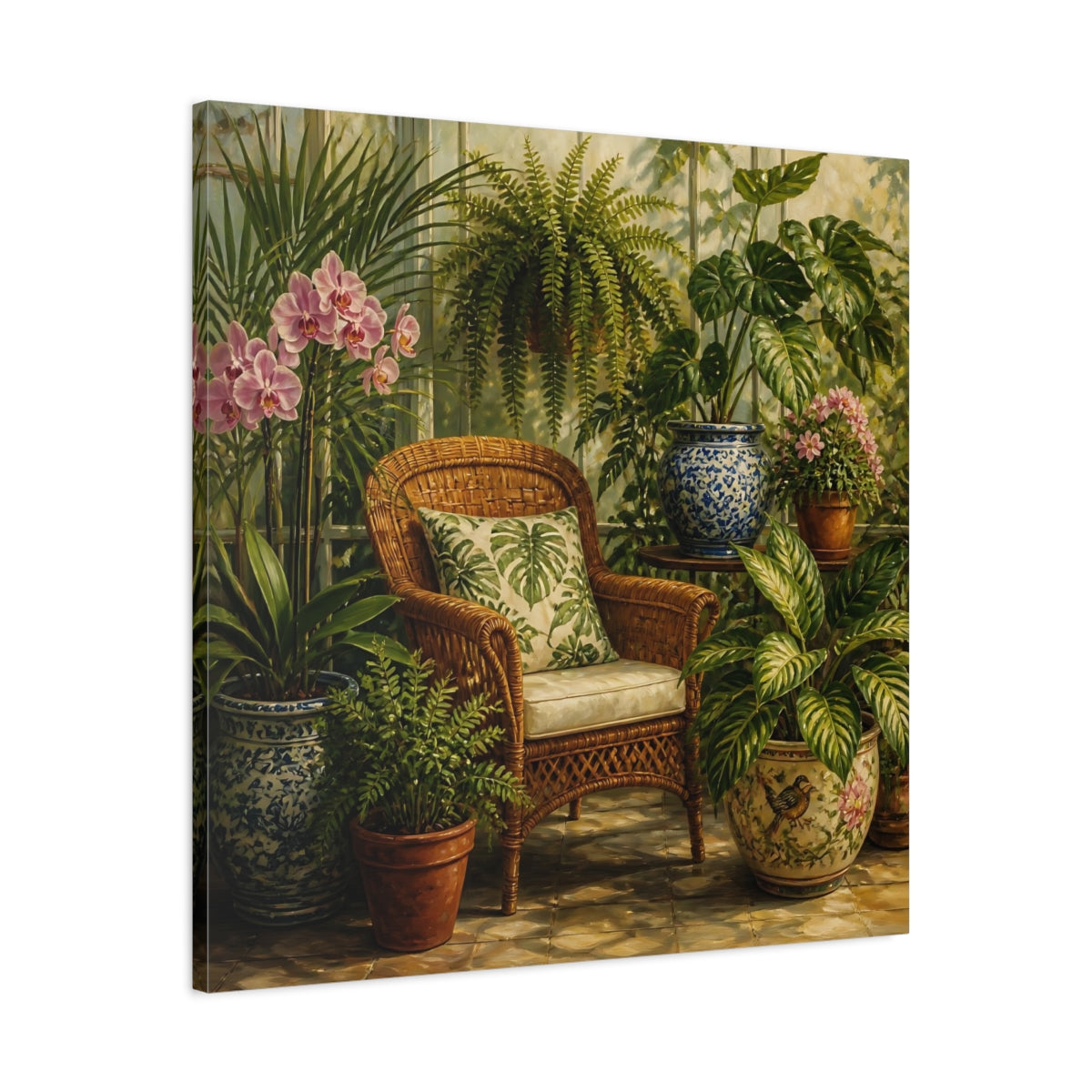 Side Mockup 3. Nature Indoor Garden Green Botanical shown as stretched canvas wall art