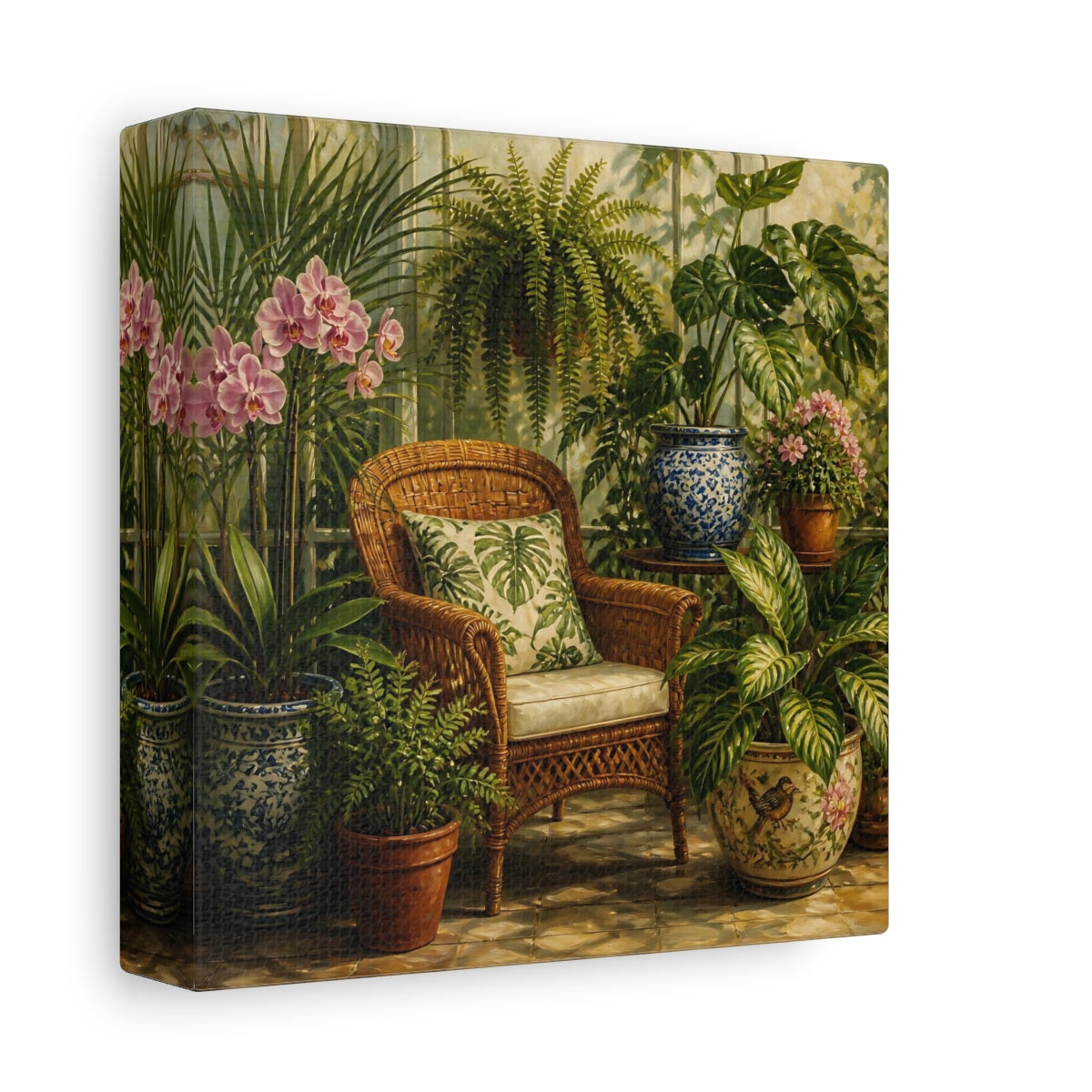 Side Mockup 2. Nature Indoor Garden Green Botanical shown as stretched canvas wall art