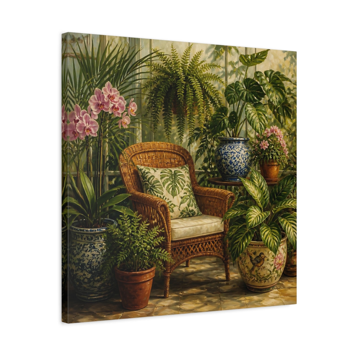 Side Mockup 4. Nature Indoor Garden Green Botanical shown as stretched canvas wall art
