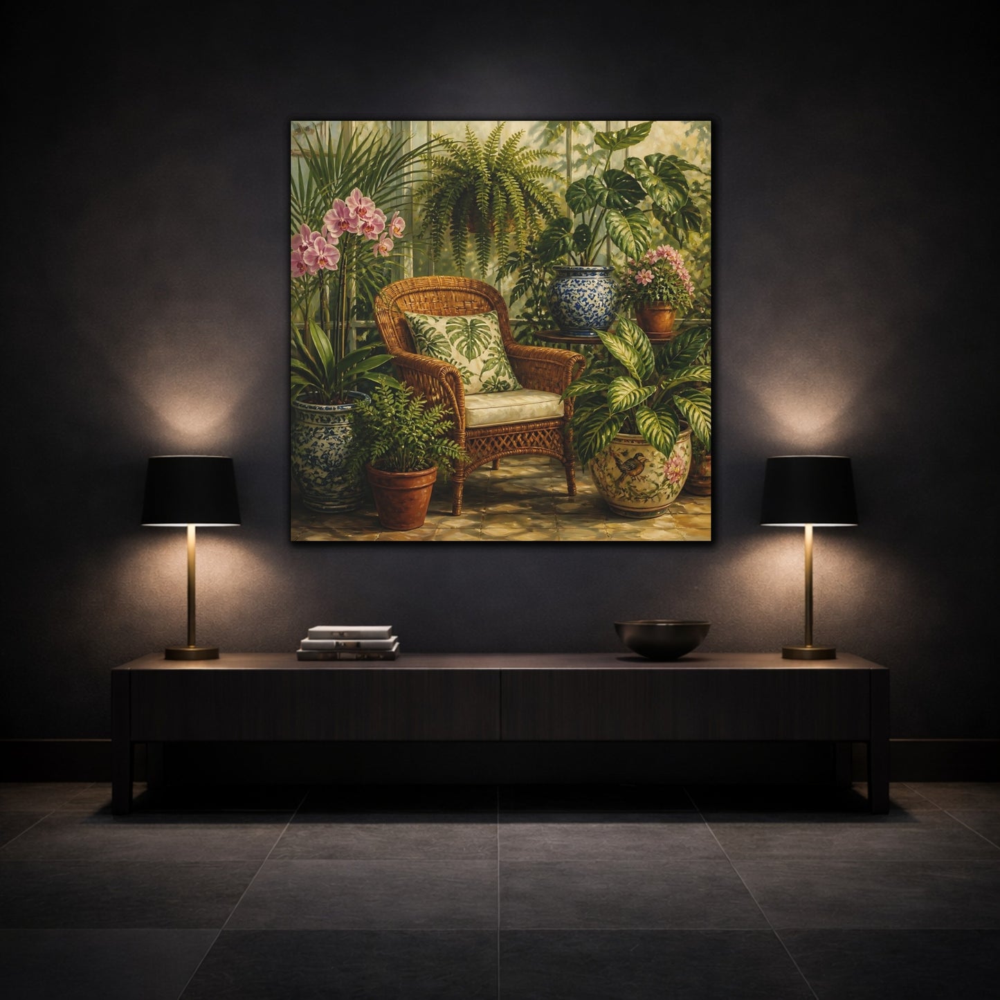 Mockup 3. Nature Indoor Garden Green Botanical shown as stretched canvas wall art