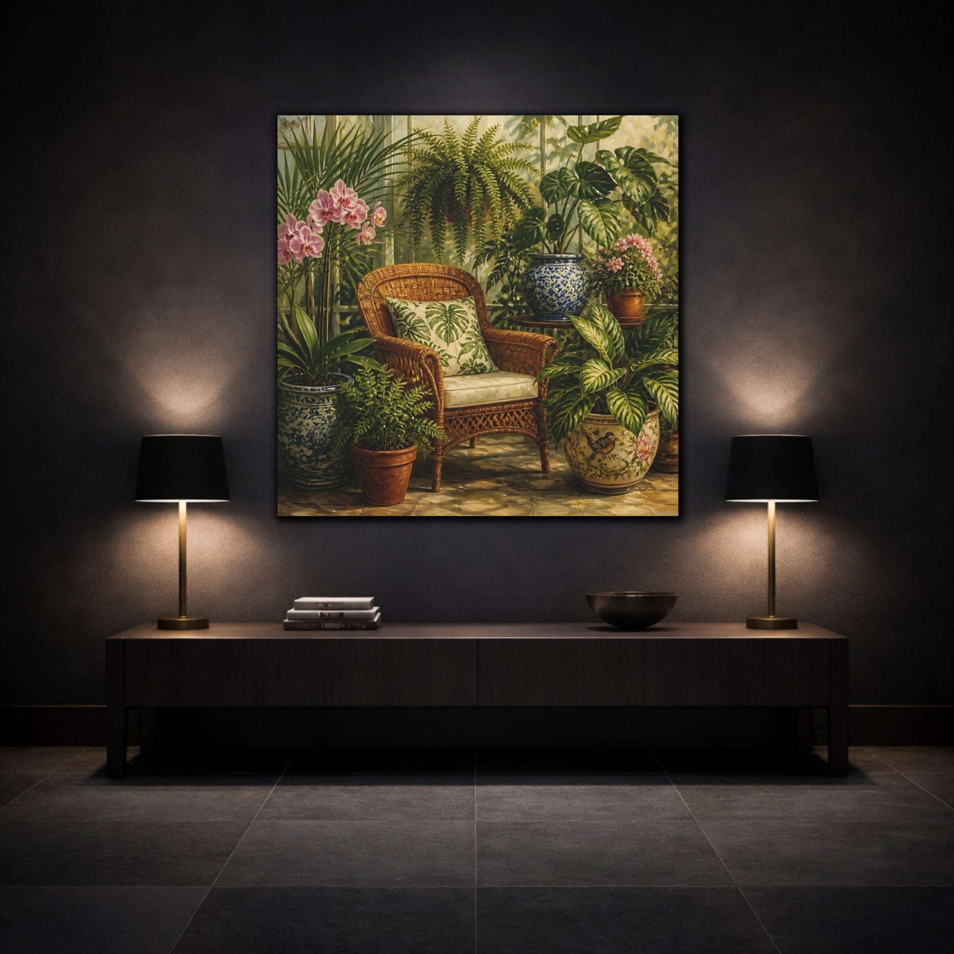 Mockup 3. Nature Indoor Garden Green Botanical shown as stretched canvas wall art