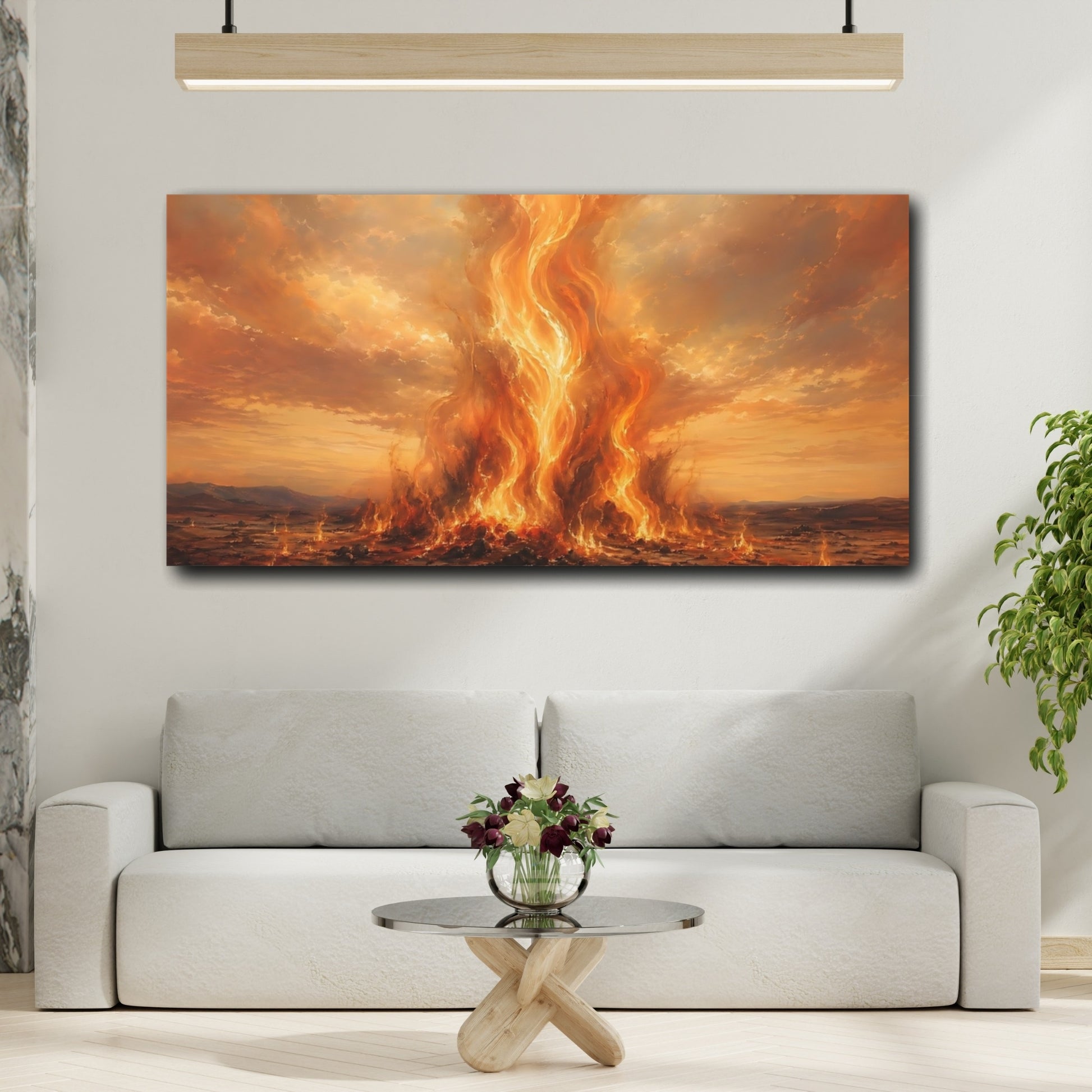 Mockup 4. Nature Inferno Orange And Red shown as stretched canvas wall art