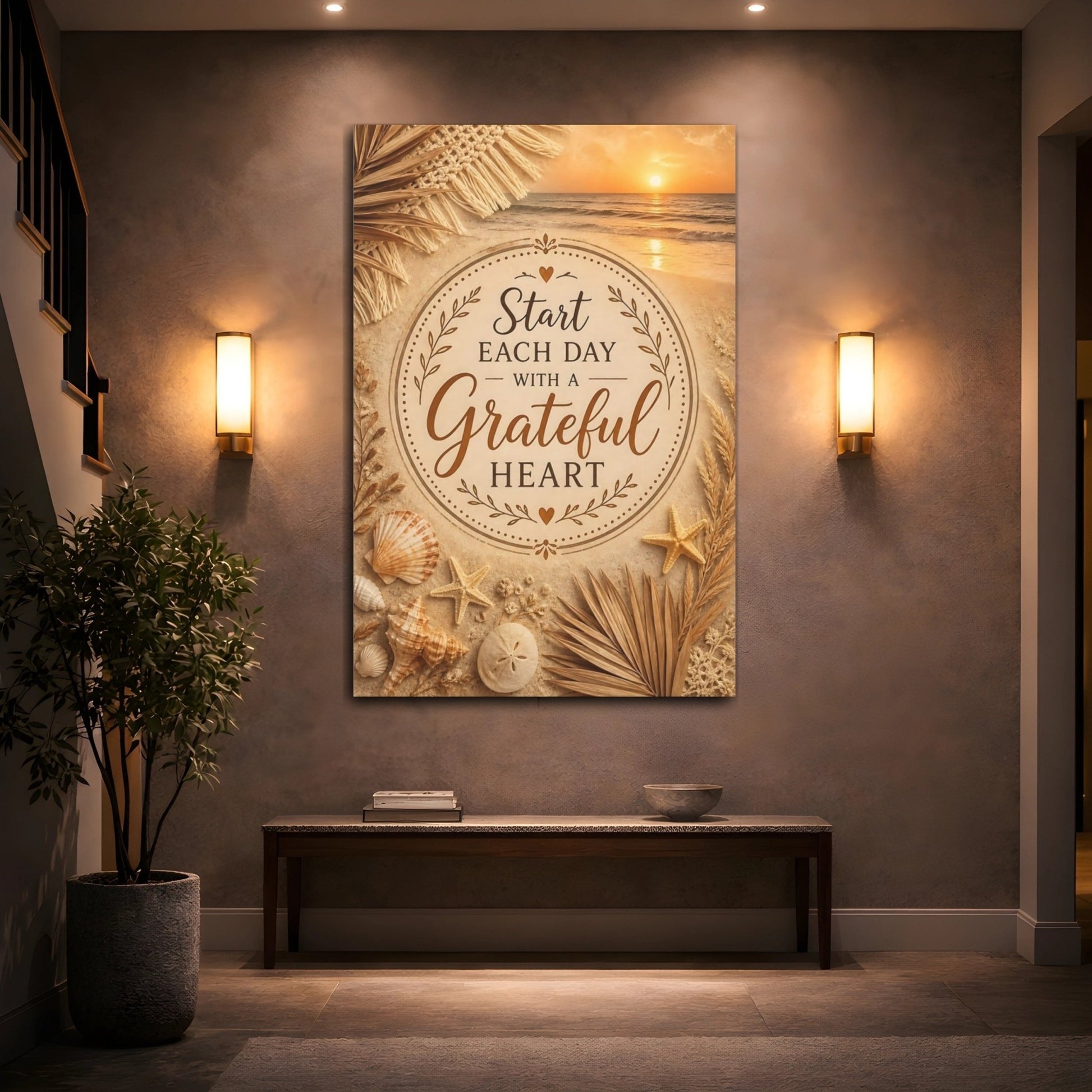 Nature Inspirational Quote Coastal Beige Canvas Print – Boho Living Room, Above Console Table - YesArtYes