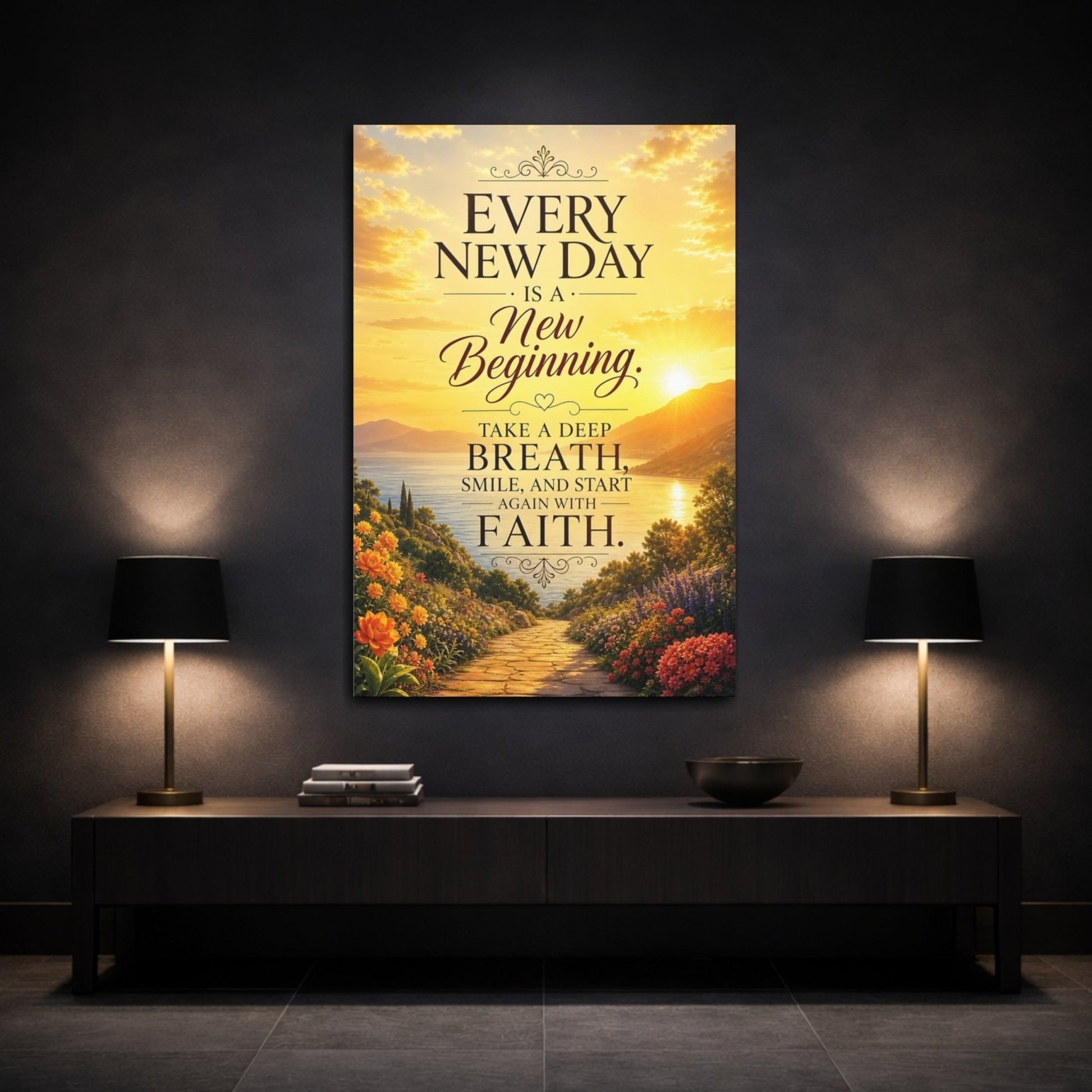 Nature Inspirational Quote Golden Sunset Canvas Print – Living Room, Above Fireplace - YesArtYes