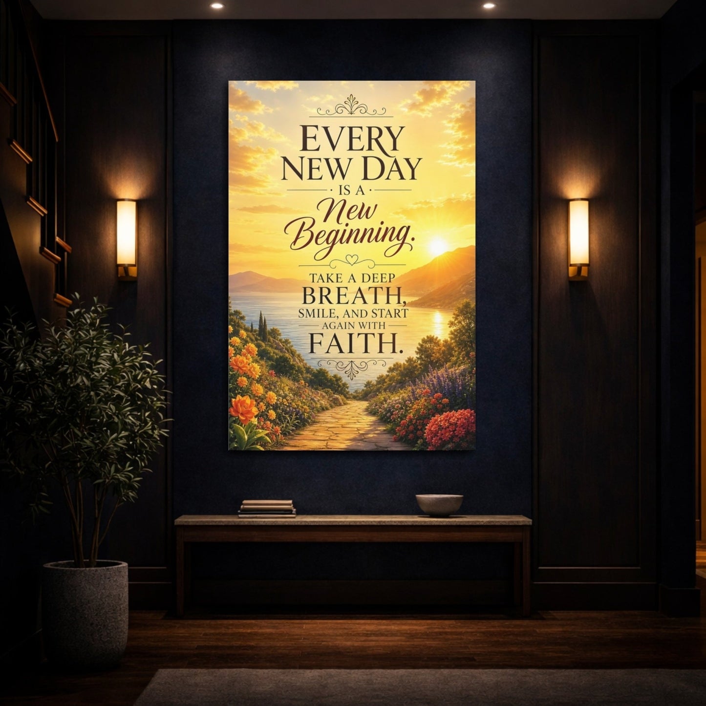 Nature Inspirational Quote Golden Sunset Canvas Print – Living Room, Above Fireplace - YesArtYes