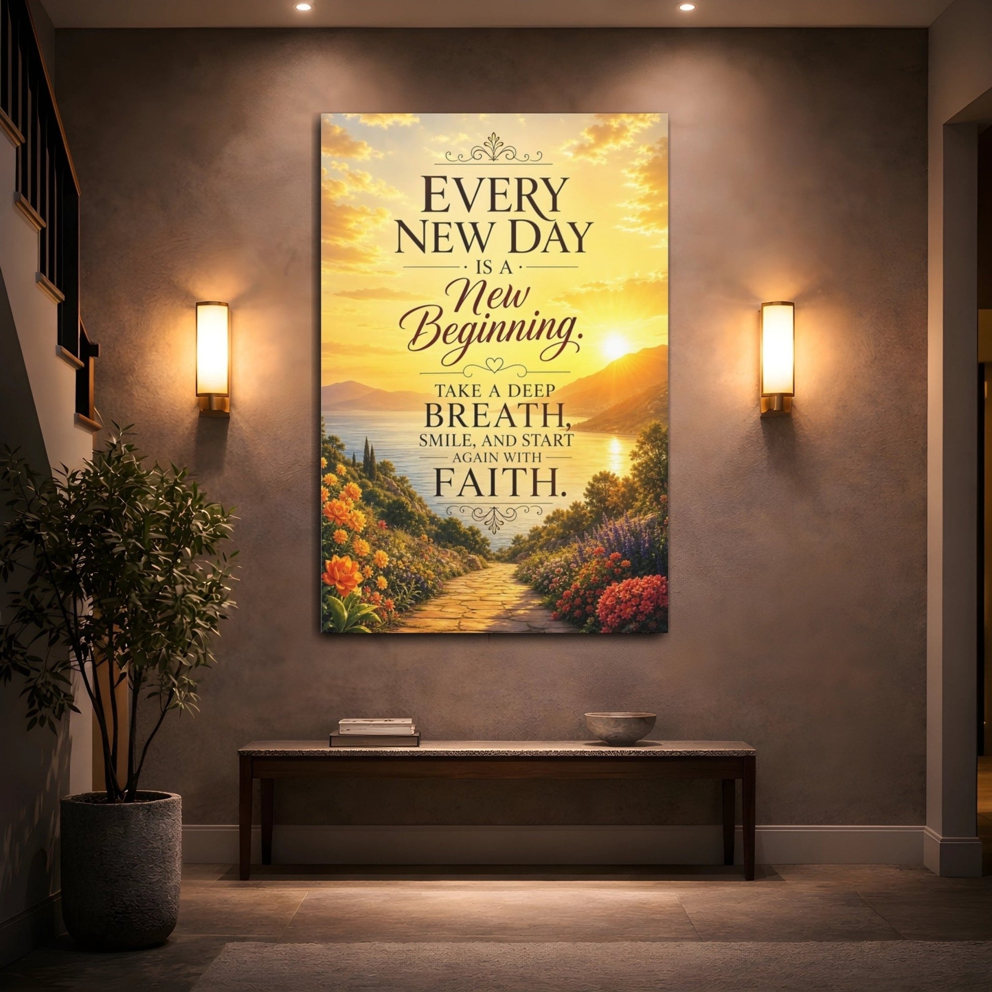 Nature Inspirational Quote Golden Sunset Canvas Print – Living Room, Above Fireplace - YesArtYes