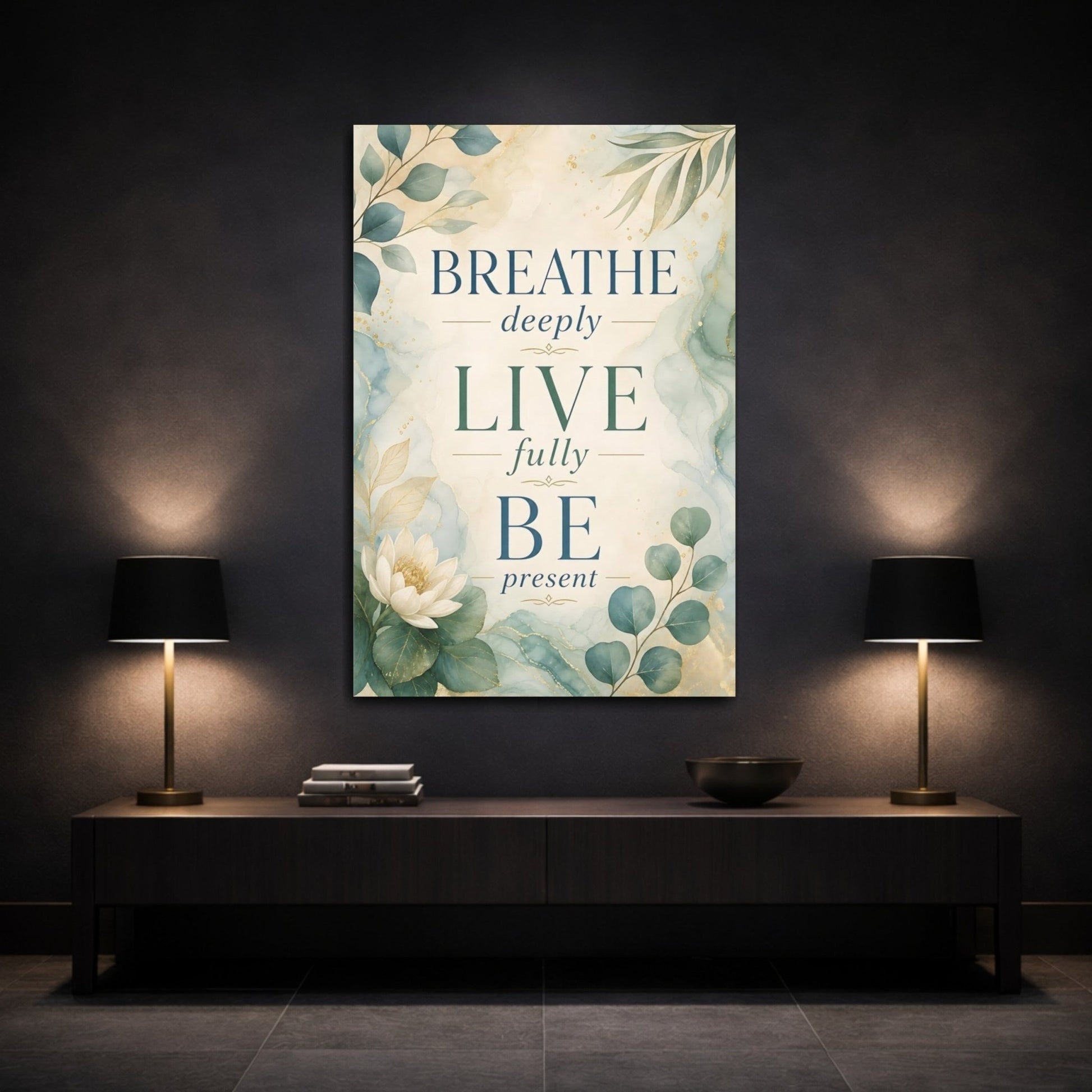 Nature Inspirational Text Green And Gold Canvas Print – Living Room, Above Console Table - YesArtYes