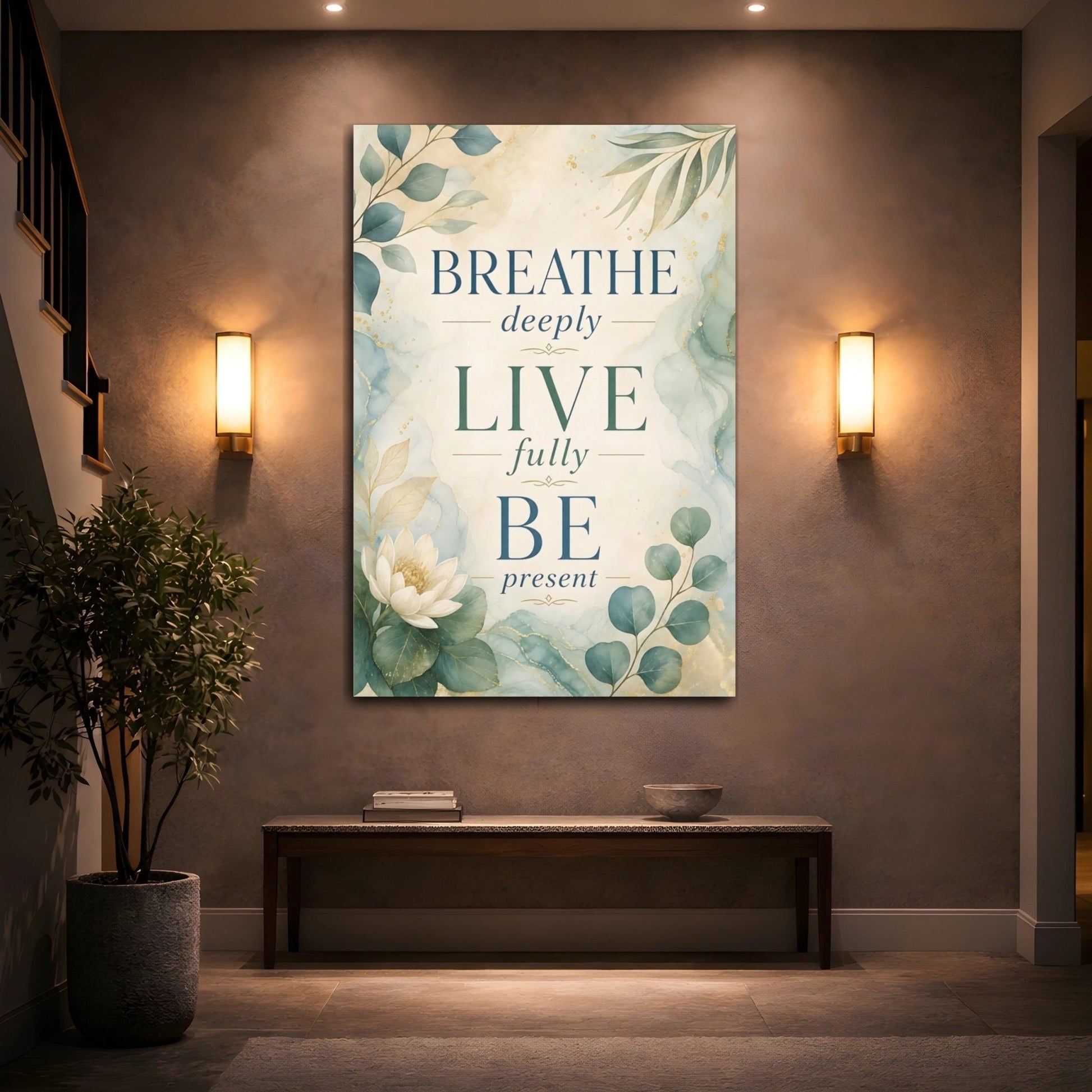 Nature Inspirational Text Green And Gold Canvas Print – Living Room, Above Console Table - YesArtYes