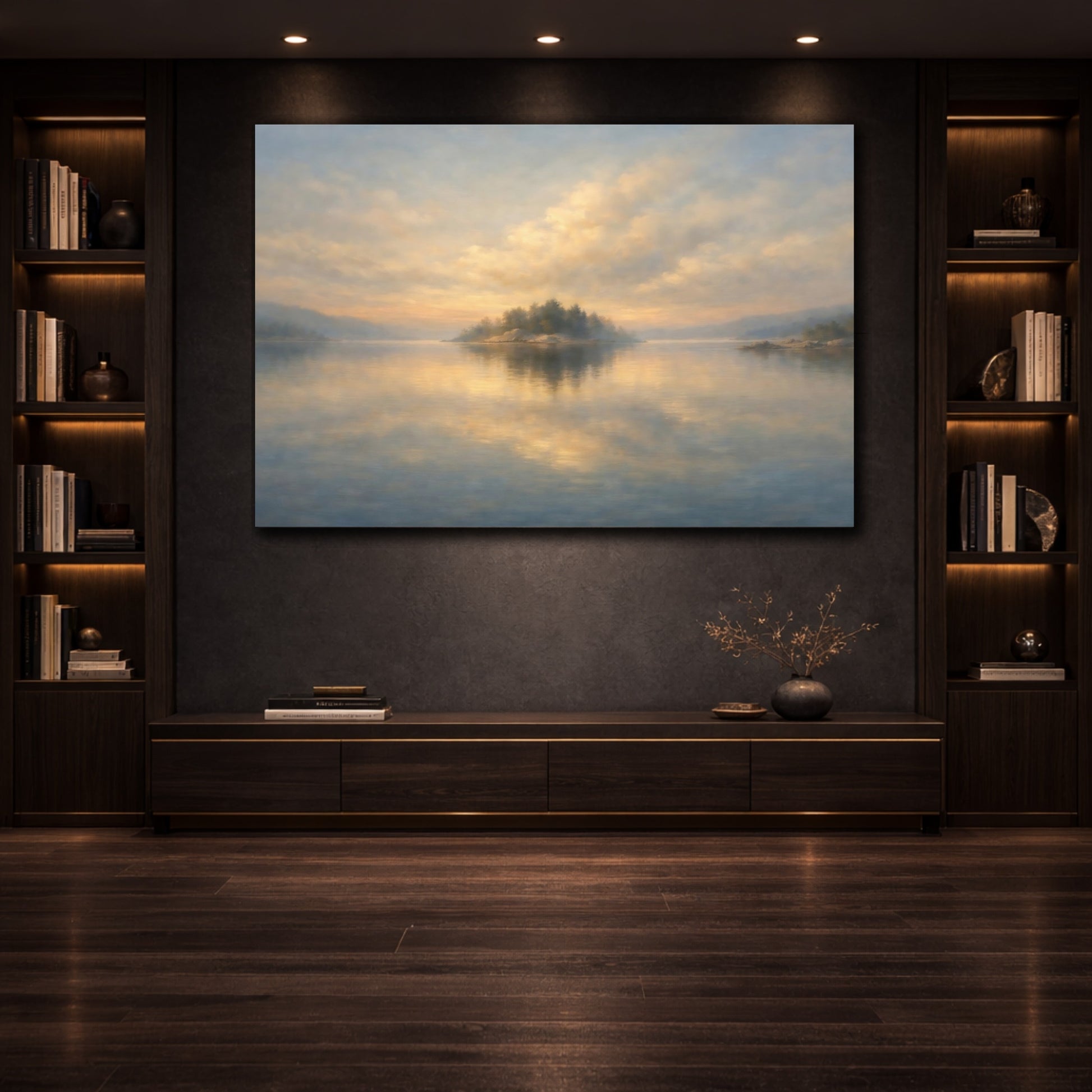 Mockup 3. Nature Island Golden Island Sunset shown as stretched canvas wall art