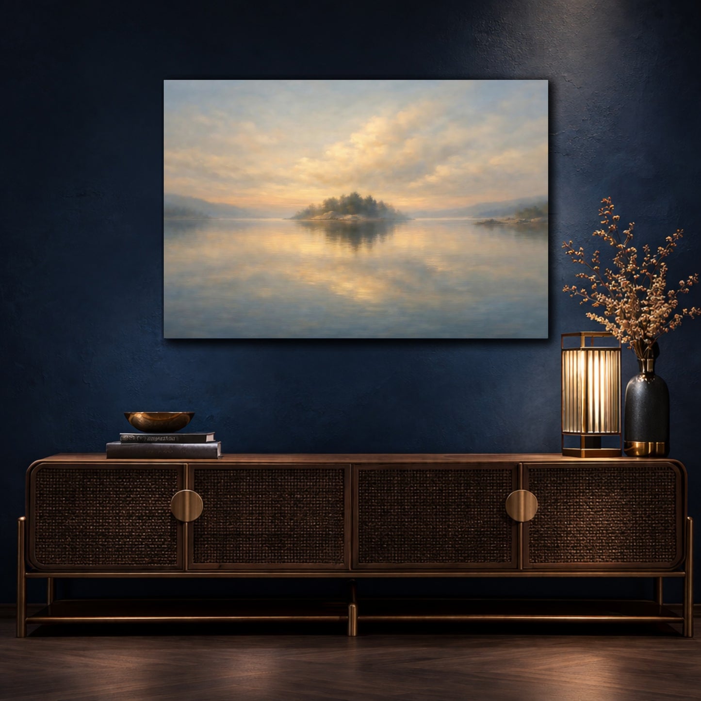 Mockup 4. Nature Island Golden Island Sunset shown as stretched canvas wall art