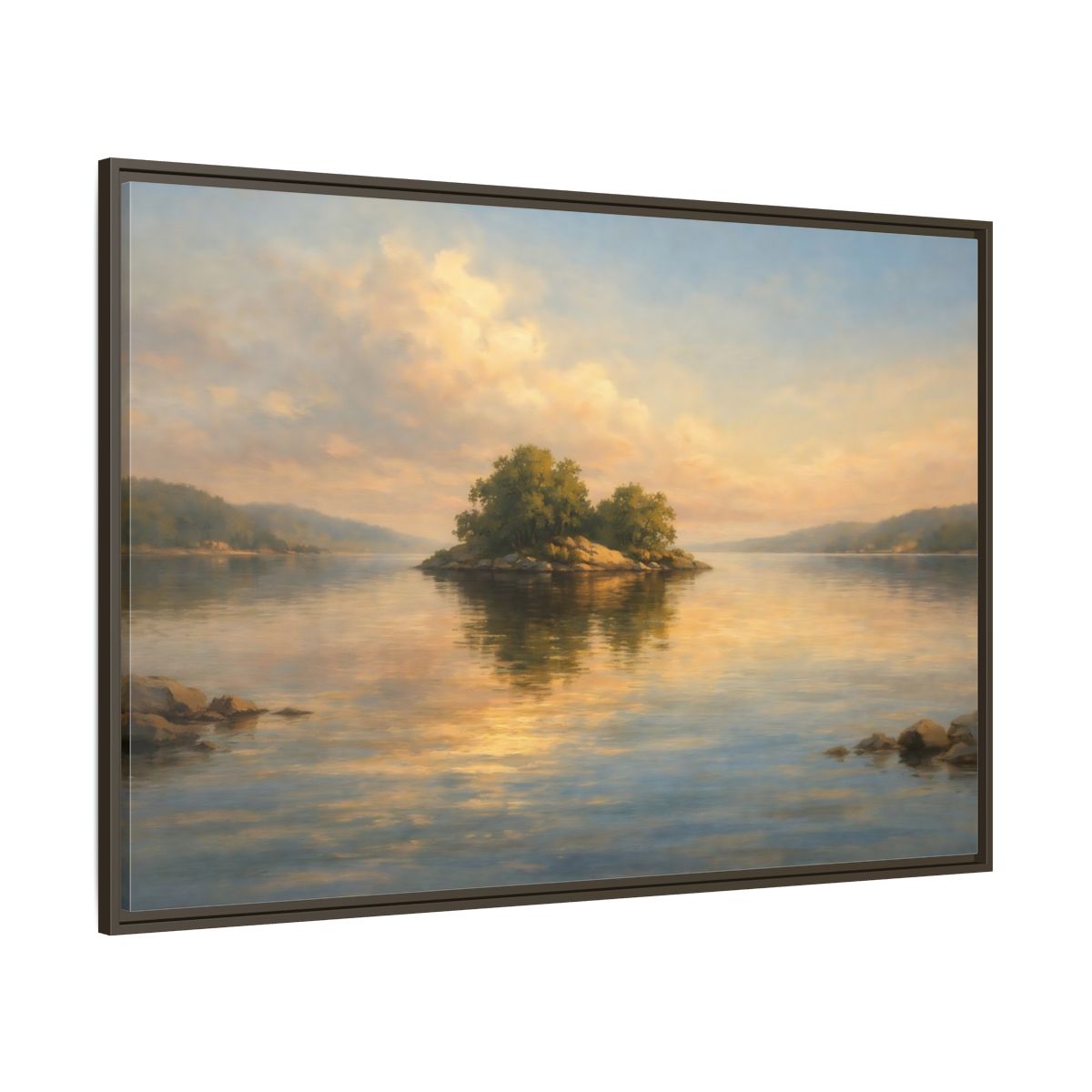 Main Mockup. Nature Island Golden Lake Island shown as stretched canvas wall art