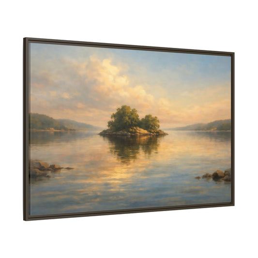 Main Mockup. Nature Island Golden Lake Island shown as stretched canvas wall art